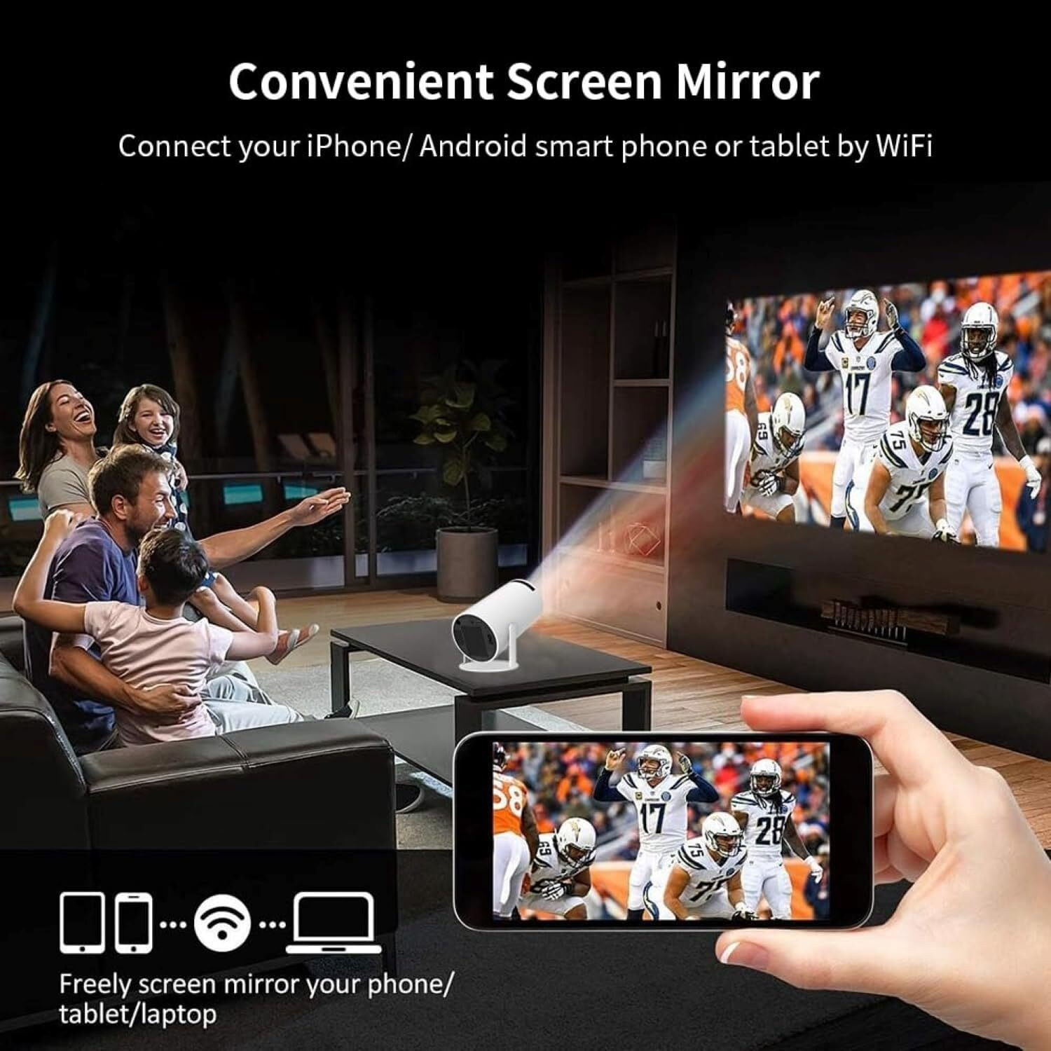 Image of YAROH Projector, 4K 1080P Full HD Projector, WiFi 5G Compatible With Mobile /LaptopB76 (4500 lm / 1 Speaker / Wireless / Remote Controller) Portable Projector