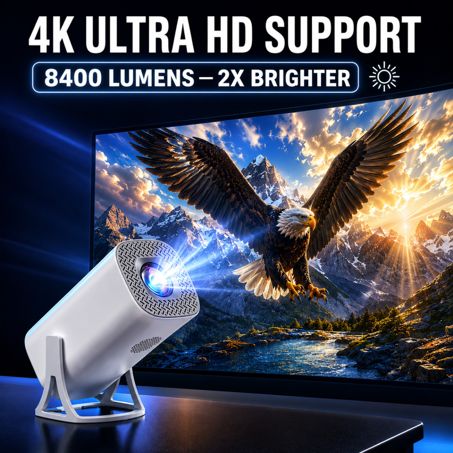 Image of RV Enterprises 1080P 4K Support, Android 11 Projector, Wi-Fi, 3X Brighter, 2.4G & 5G Projector (10000 lm / 1 Speaker / Wireless / Remote Controller) Portable Projector