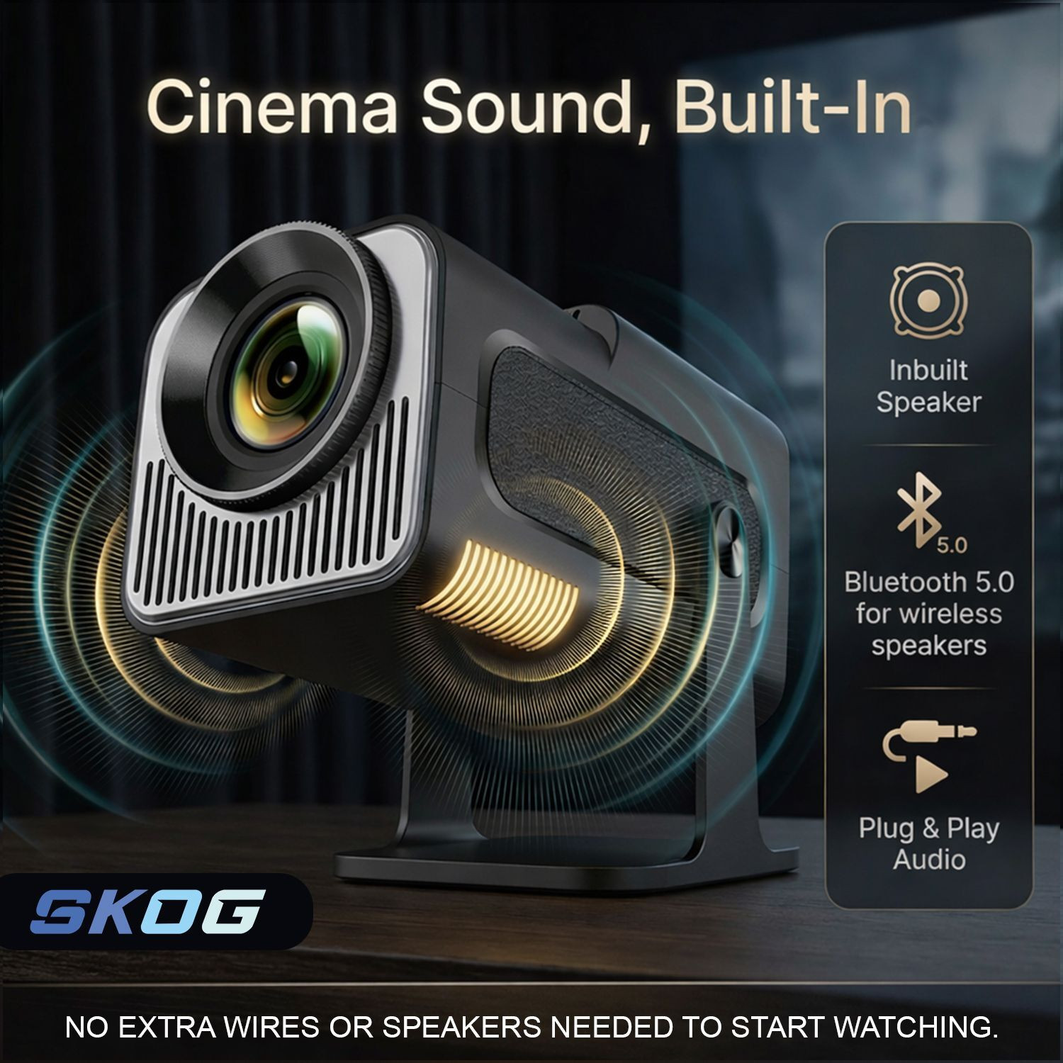 Image of SKOG 4K Support Native HD Android 11 WiFi 6 /BT 5.0 Freestyle Auto Keystone (4500 lm / 1 Speaker / Wireless / Remote Controller) Portable Projector