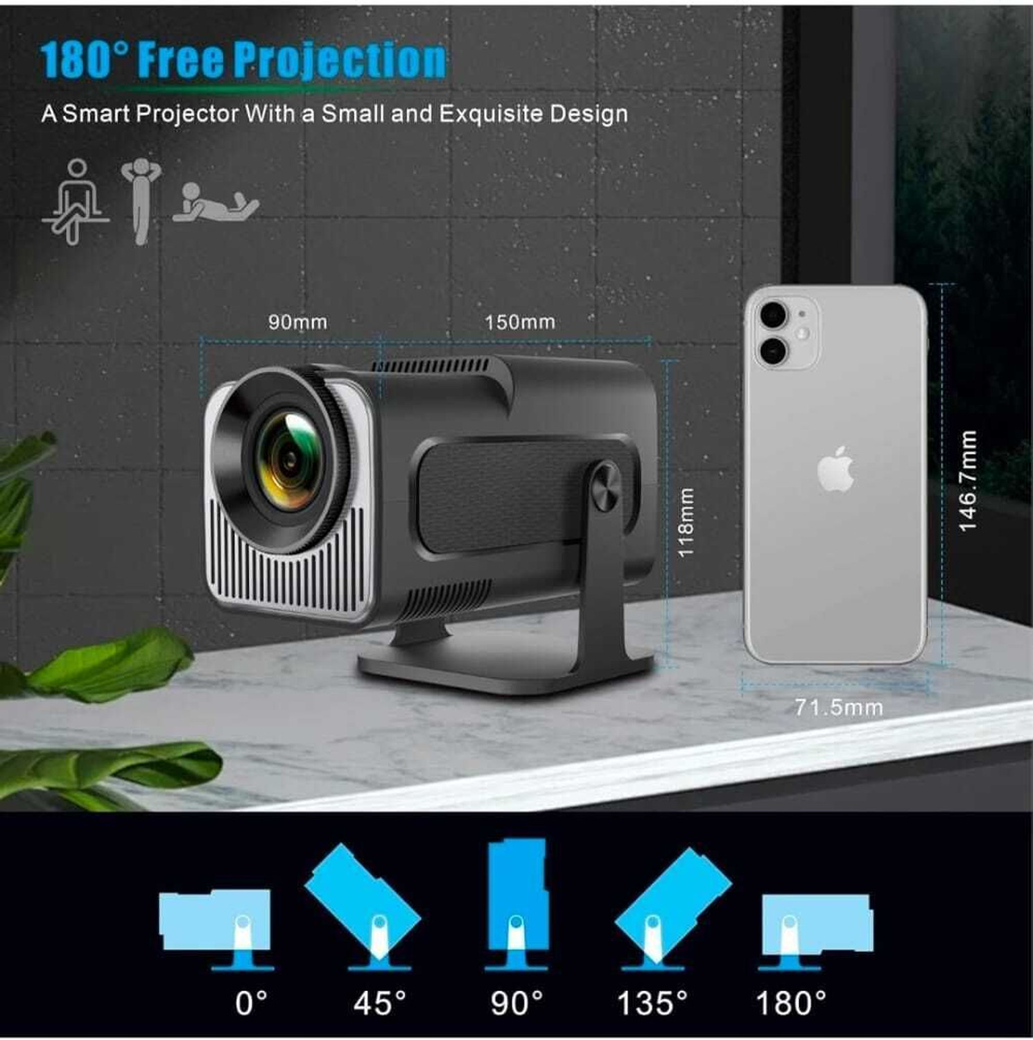 Image of ENKART HY320 Mini Android Projector, 4K Video 1080P with Wi-Fi and Bluetooth 5.0 (7000 lm / Remote Controller) Portable Projector