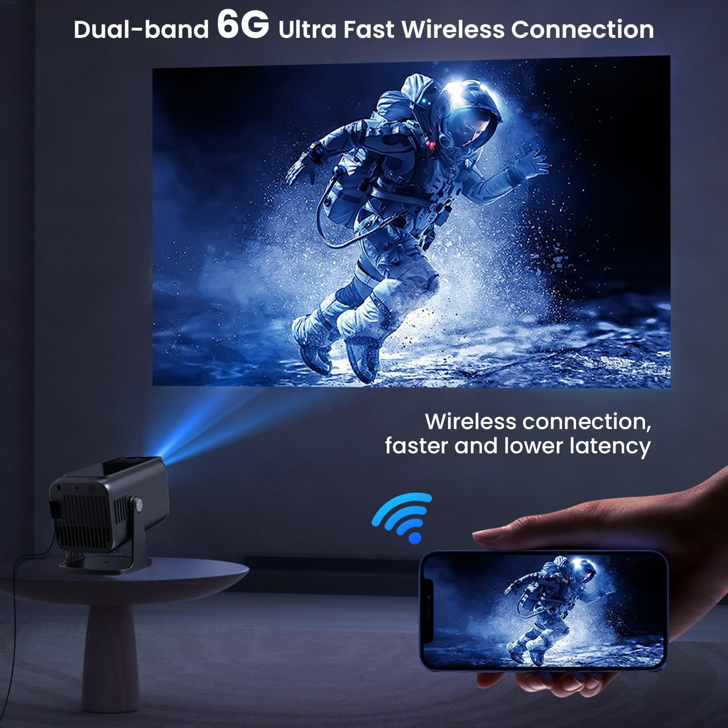 Image of Divine creation HY320 Mini 4K Support Smart Android 13 Projector with WiFi 6 HD Home Theater J10 (5000 lm / Wireless / Remote Controller) Portable Projector