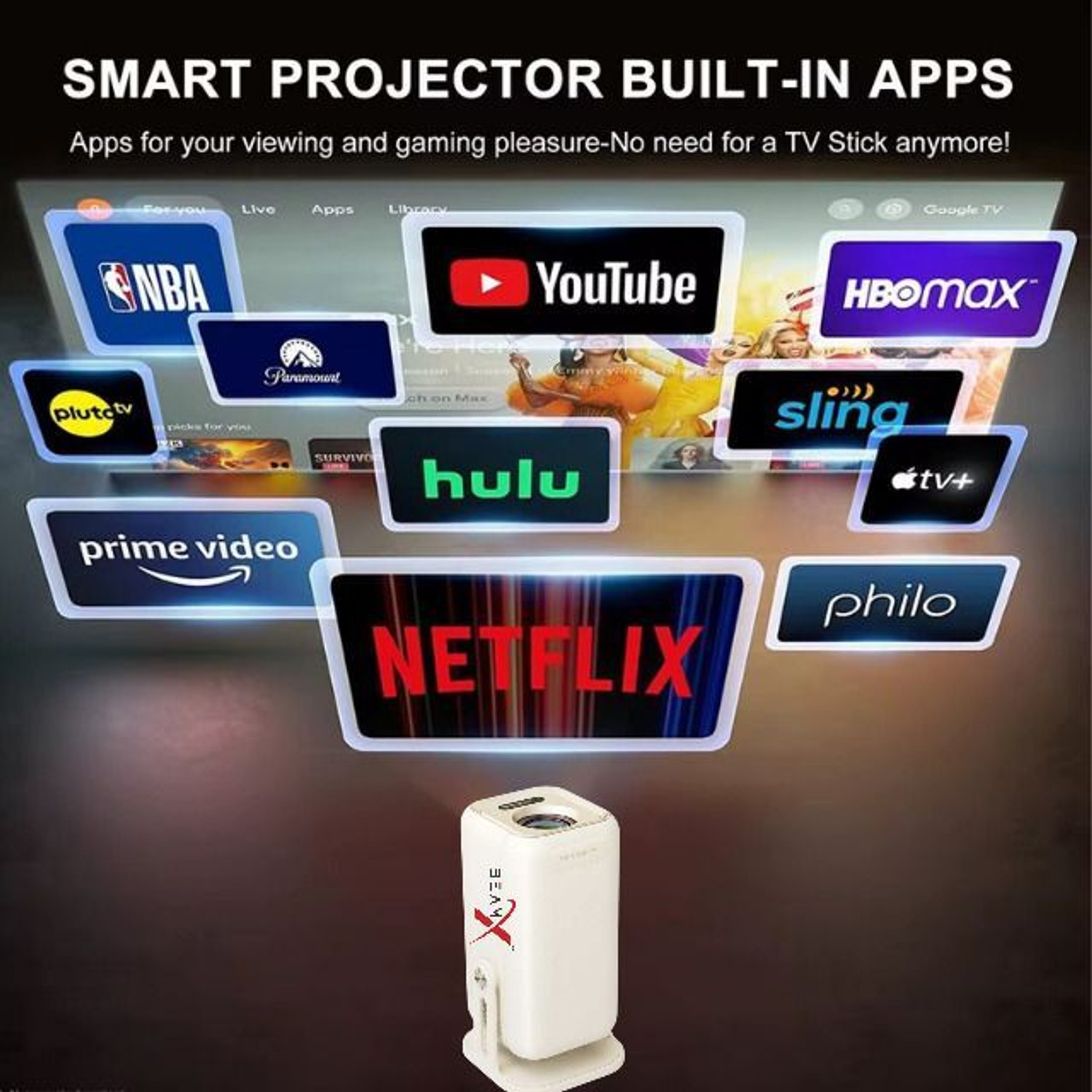 Image of BeamX ELITE 2+32GB Ultra Smooth 6X Brighter Android13 Voice Assistant 4K+Dolby Support (16000 lm / 1 Speaker / Wireless / Remote Controller) Portable Projector