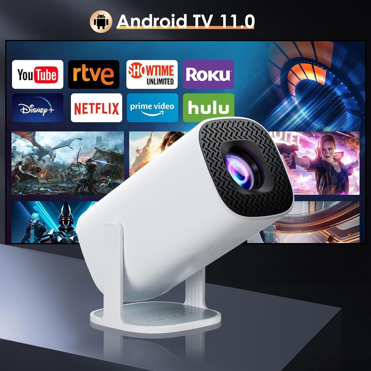 Image of AVOIHS Compact Mini Projector 4K Support WiFi Bluetooth Portable Home Theater Projector (8400 lm / 1 Speaker / Wireless / Remote Controller) Portable Projector