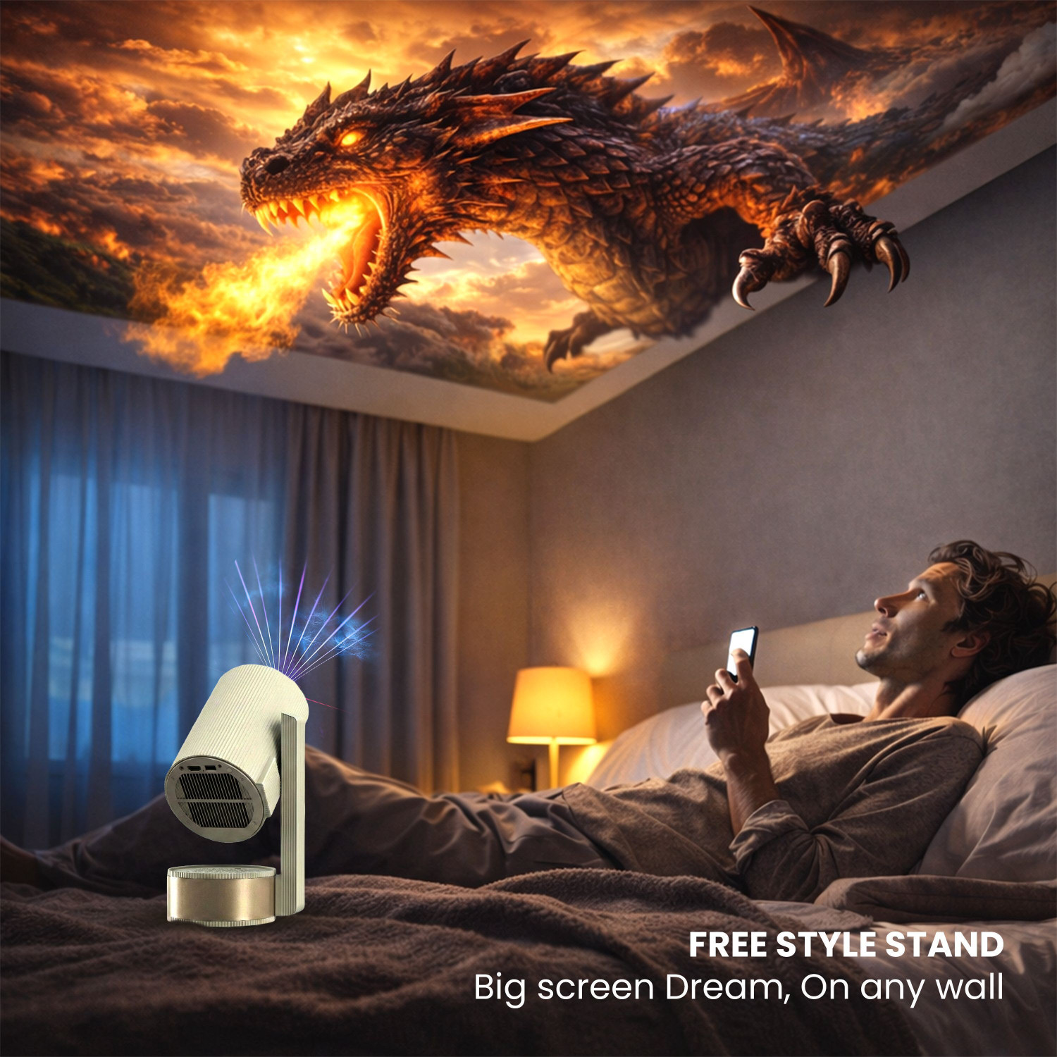 Image of VRT N1200 Smart Mini Projector |1080p Full HD, 4K HDR Support, Auto Focus & Keystone (400 lm / 1 Speaker / Wireless / Remote Controller) Portable Projector