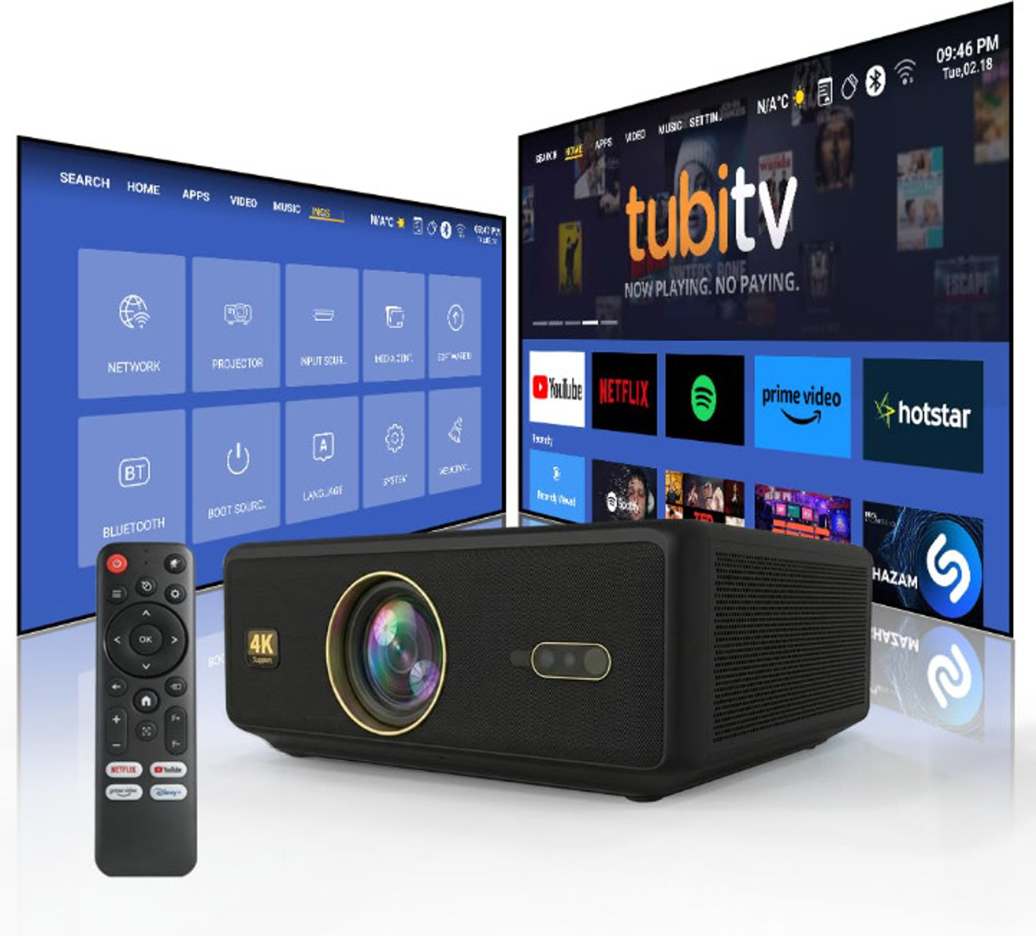 Image of Toptro Legend Gold Pro 4K HDR10 30000l HDMI ARC 4K Ultra HD Fully Sealed AI Auto Focus (40000 lm / Wireless / Remote Controller) Portable Projector (Black)