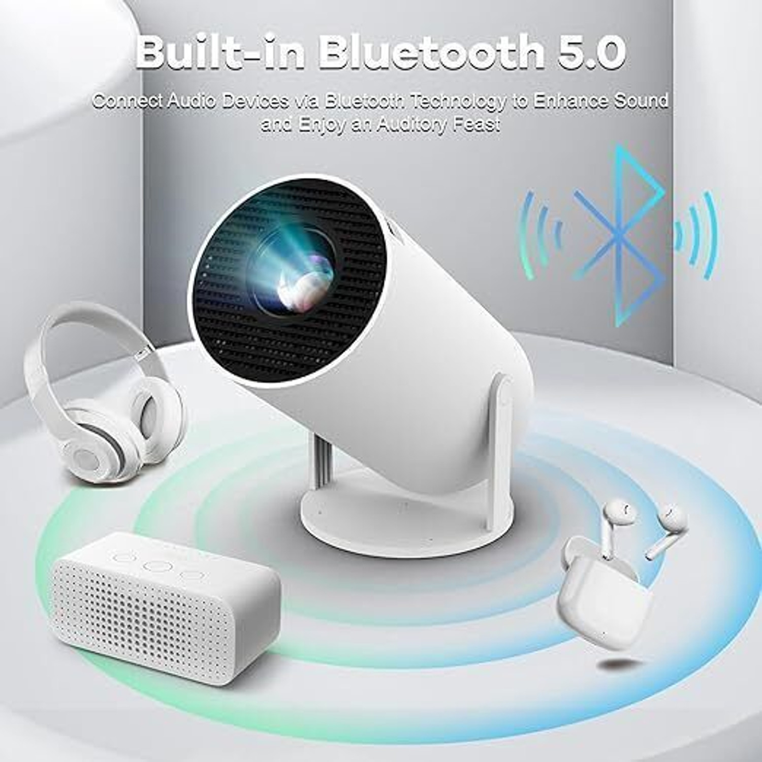 Image of Steepify Smart Mini Projector | Native 720P HD | 4K Support | WiFi 6 & Bluetooth 5.0 (4500 lm / 1 Speaker / Wireless / Remote Controller) Portable Projector