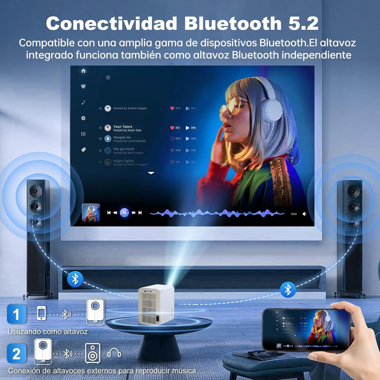 Image of AVOIHS Compact Portable Mini Projector 1080P Supported Home Theater Phone and Laptop (15000 lm / 1 Speaker / Wireless / Remote Controller) Portable Projector