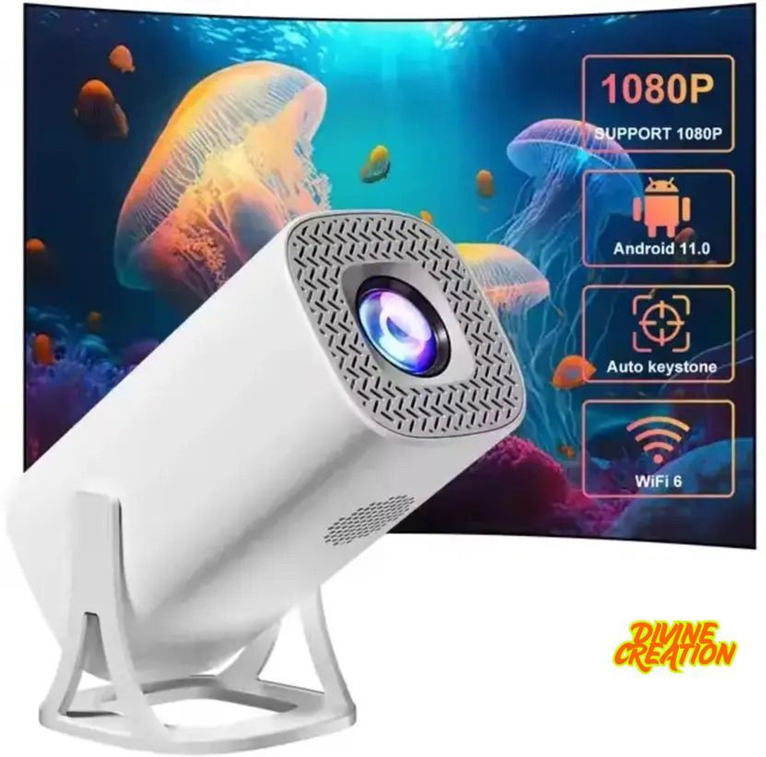 Image of Divine creation S40 UltraView Android Smart LED I 4K Projector I Portable Cinema Projector B343 (5000 lm / 1 Speaker / Wireless / Remote Controller) Portable Projector