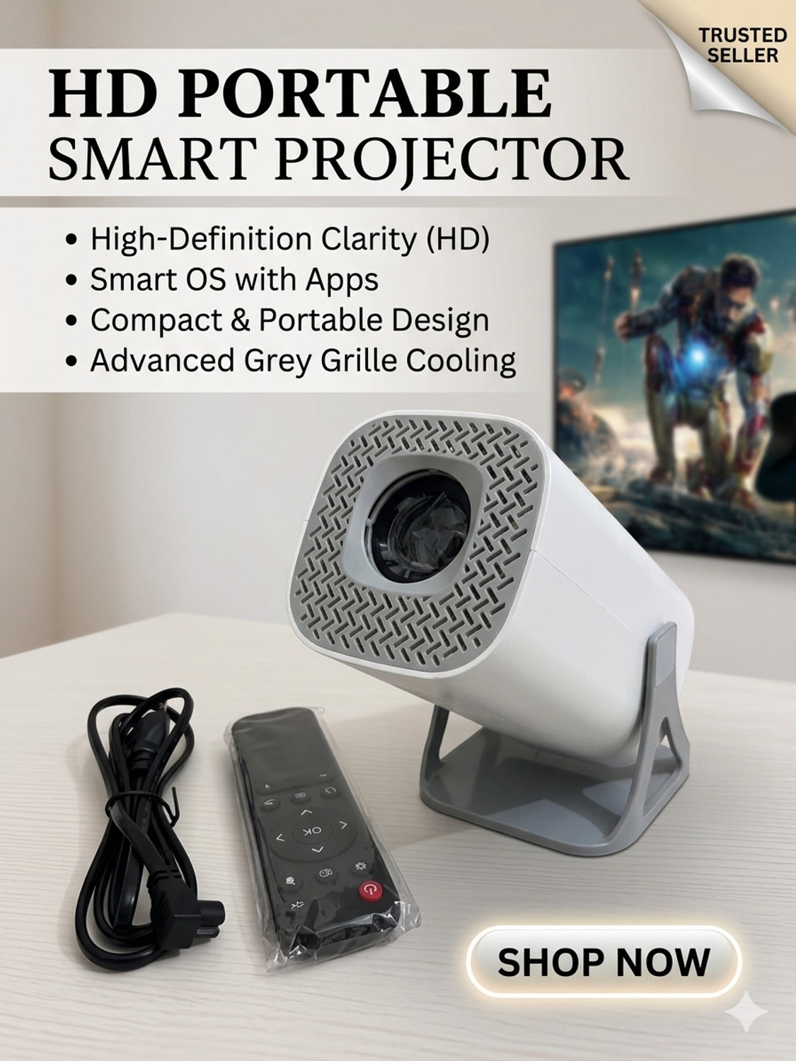 Image of Offtrot 4K Smart Projector (200 lm / 1 Speaker / Wireless / Remote Controller) Portable Projector