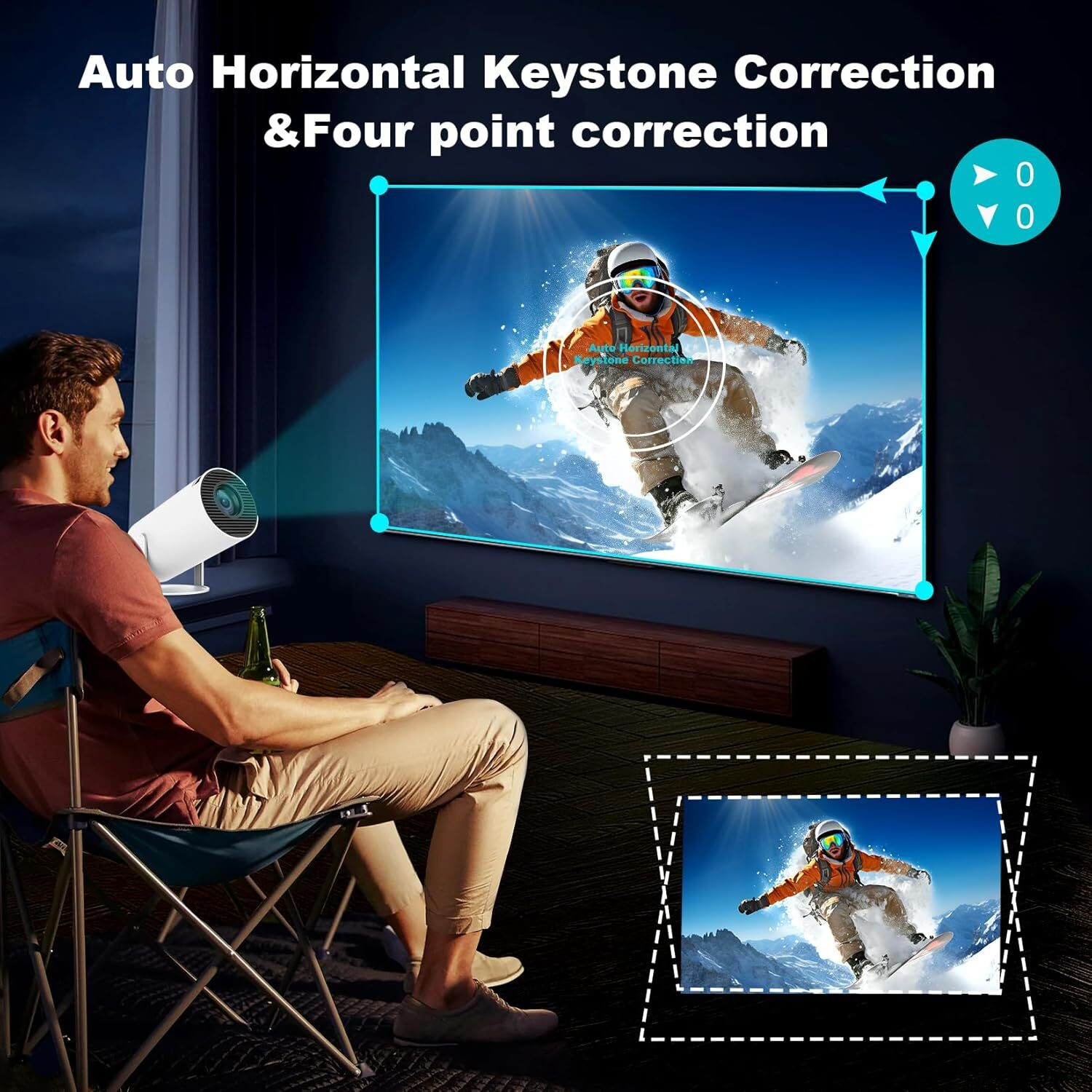 Image of EarShades HY-300 4K Ultra HD Smart Mini Projector with WiFi, Android System E263 (4500 lm / 1 Speaker / Remote Controller) Portable Projector