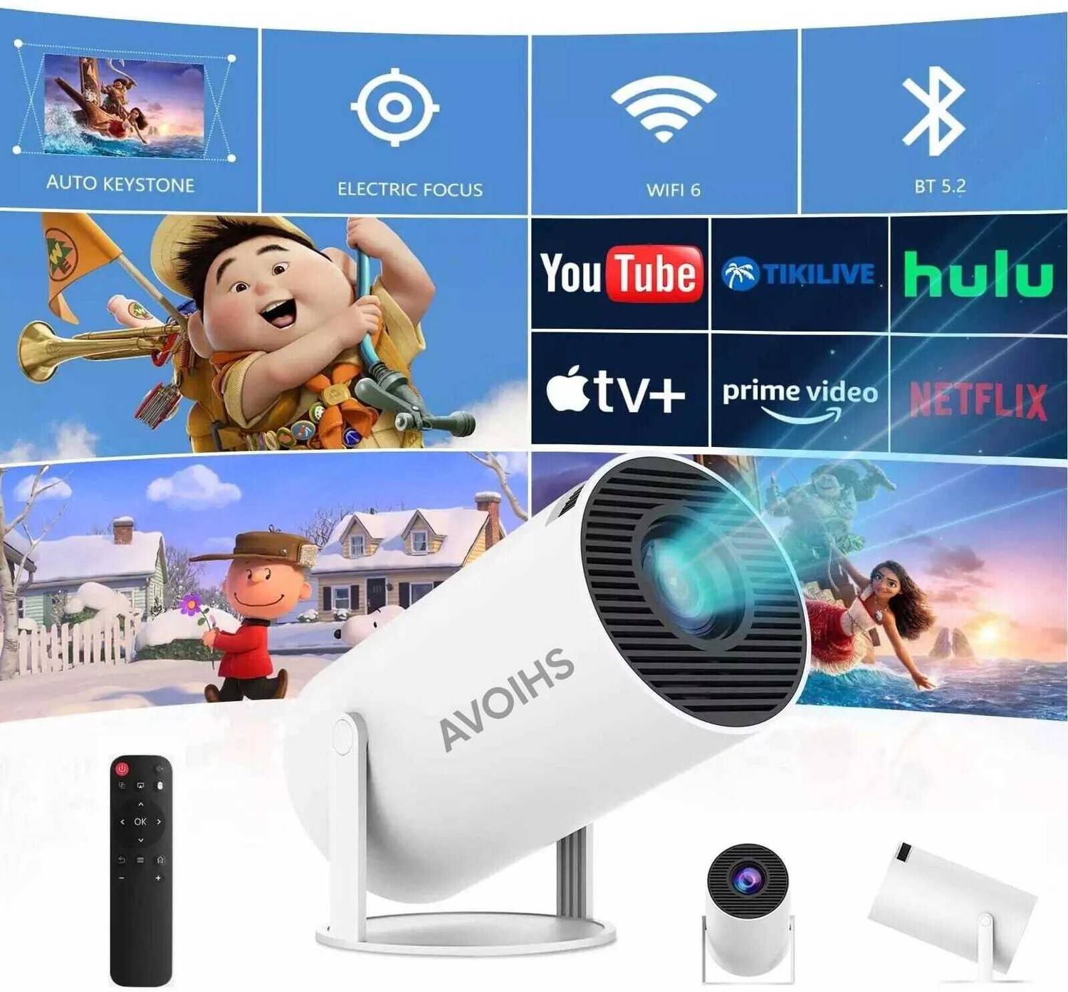 AVOIHS 1080P WiFi Smart 4K Projector Android 11 2500 Lumens Anykast Remote Controlle (4500 lm / 1 Speaker / Wireless / Remote Controller) Portable Projector