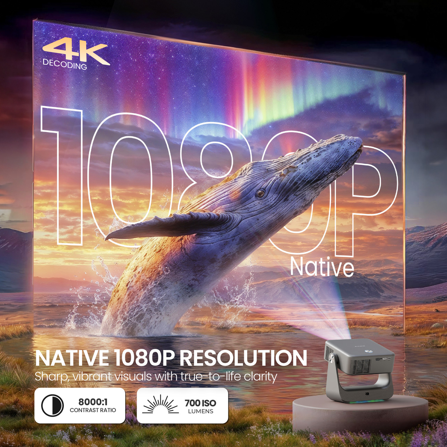 Image of Egate Zen 7X Auto Projector,Google TV, Dustfree,Dolby Audio|1080p Native,Voice Remote (15000 lm / 1 Speaker / Remote Controller) Portable Built-in OTT Netflix, Prime, Hotstar Dual WiFi, Bluetooth 5.2, Home Theater Experience Projector