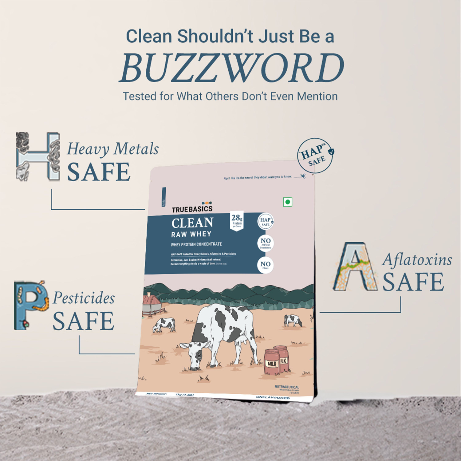 Image of TrueBasics Clean Raw Whey Protein Concentrate Powder | 28g Protein per Scoop Whey Protein