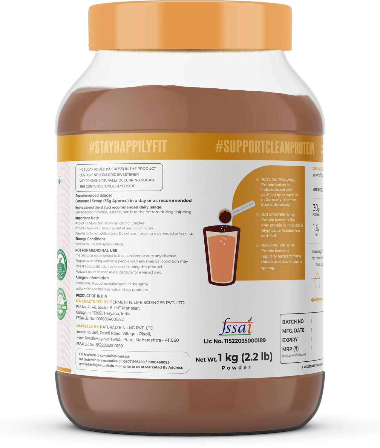 Image of NATURALTEIN Whey Isolate Belgian Chocolate | 30g Protein | Natural & Clean Whey Protein