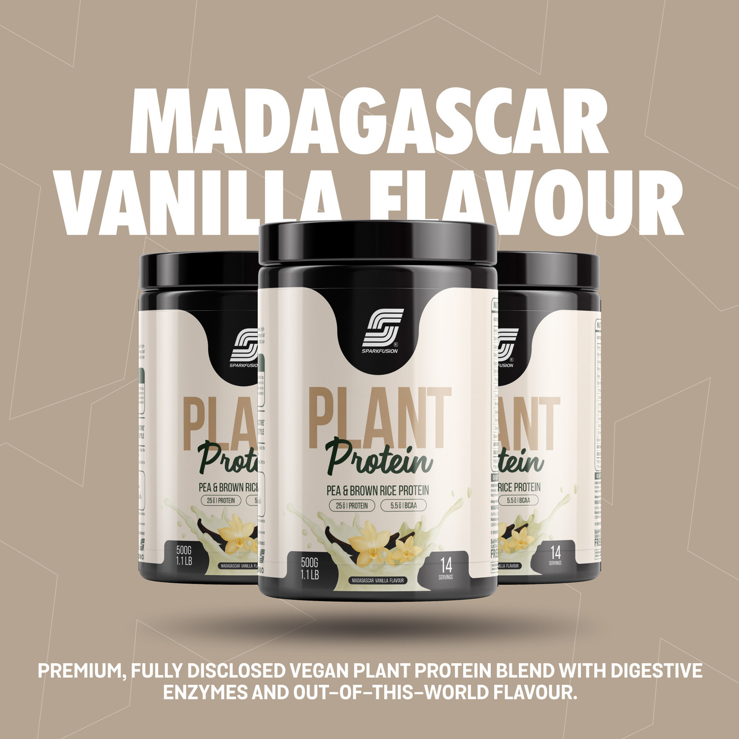 Image of Sparkfusion Plant Protein Powder| Isolated Pea & Brown Rice Protein Protein Shake