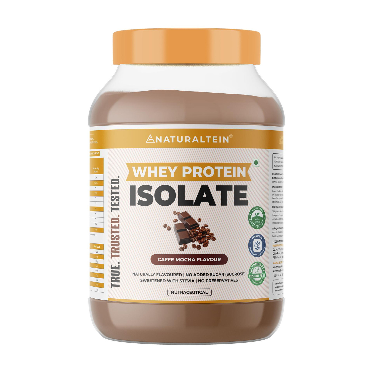 Image of NATURALTEIN Natural Whey Isolate 1kg Cafe Mocha|25g Protein|Natural, Clean & Easy to Digest Whey Protein