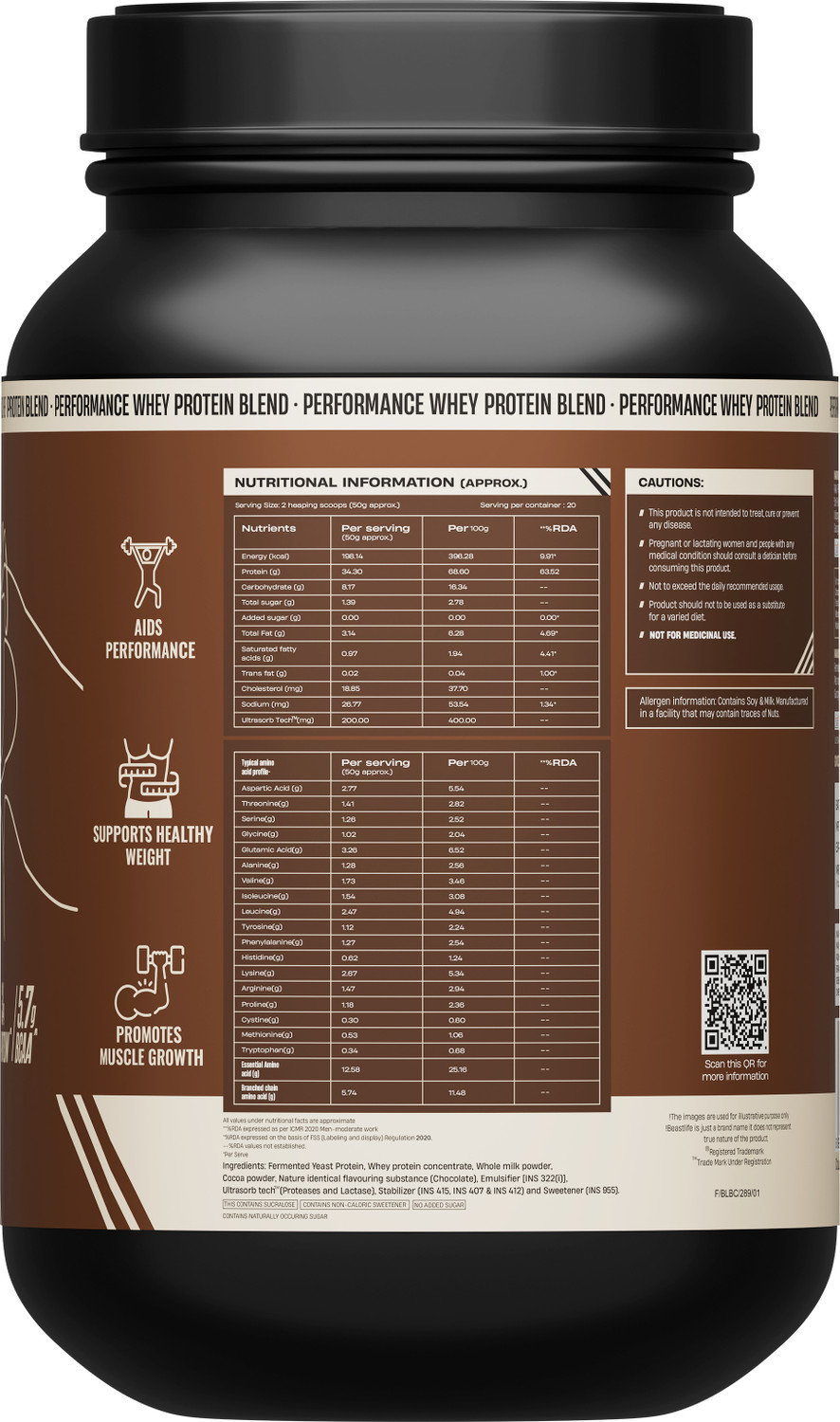 Image of BeastLife Performance Whey Protein Blend | 34g Protein | 5.7g BCAA | Muscle Growth Whey Protein