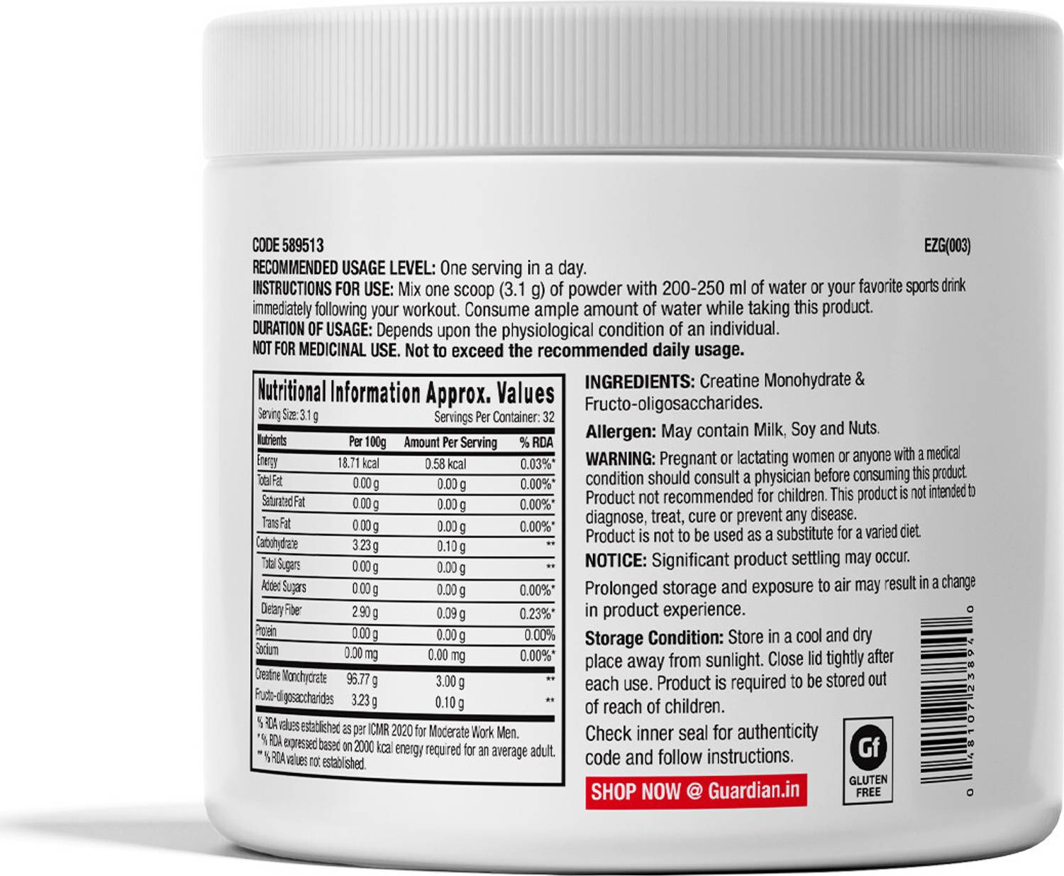 GNC Creatine Monohydrate 750ml with Black Shaker - Image 5