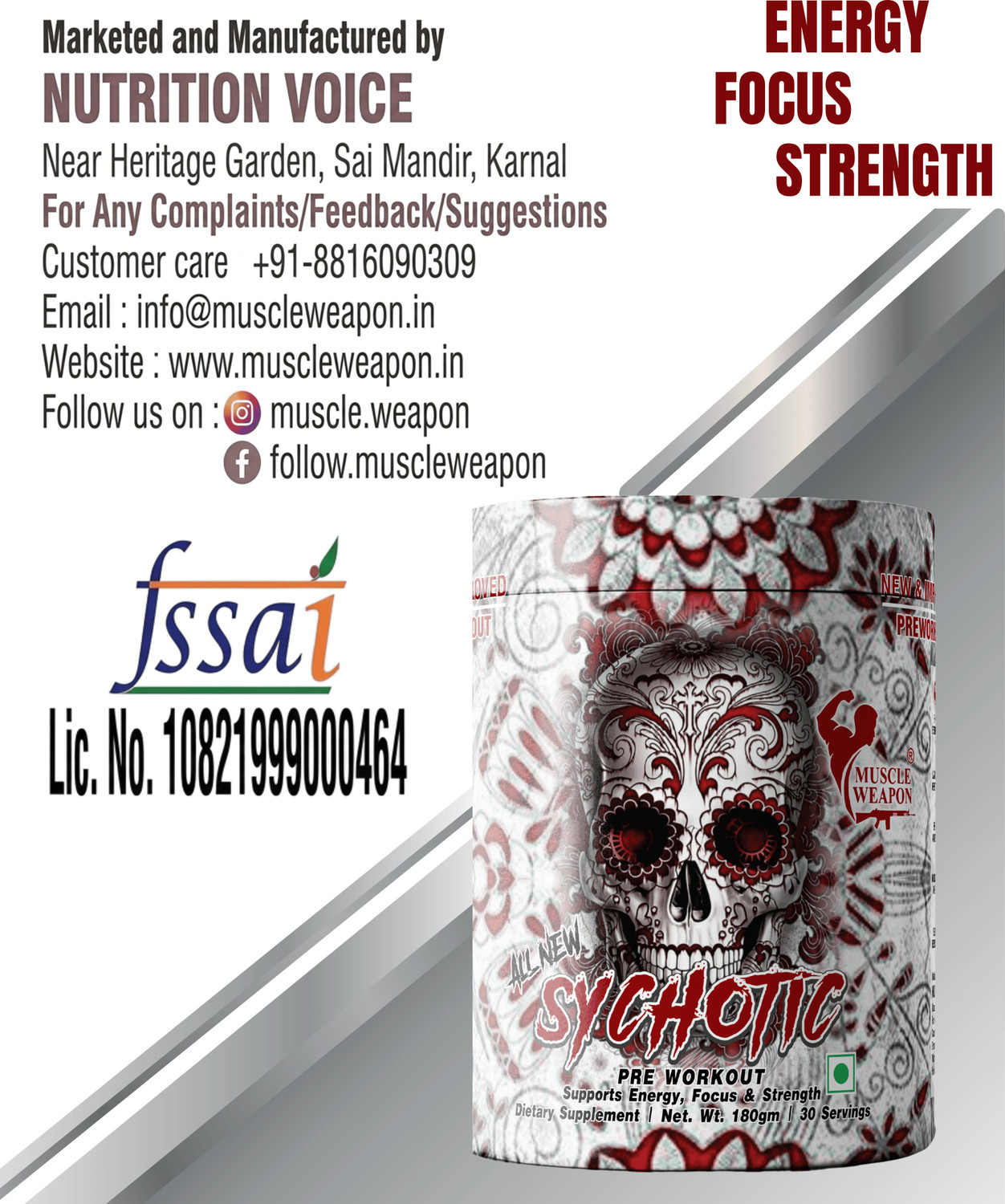 Image of Muscle Weapon Sychotic Preworkout 30 servings| Energy | Focus | Pump Pre Workout