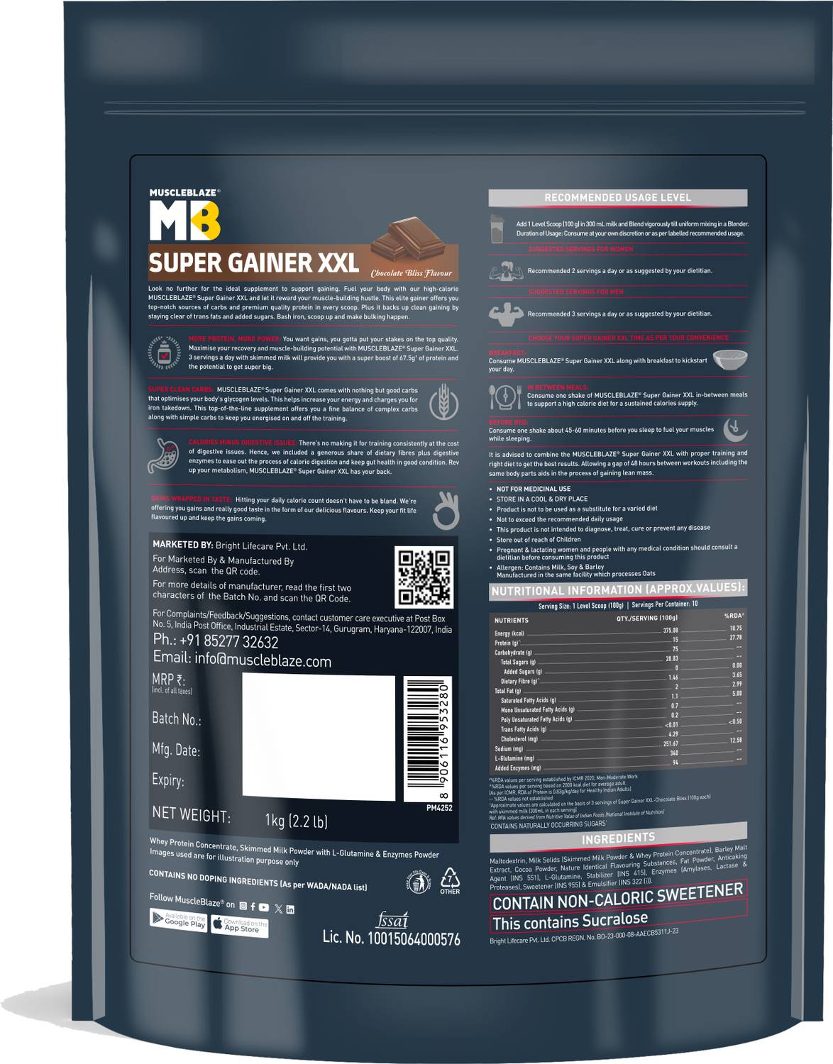 MUSCLEBLAZE Super Gainer XXL, 1 kg - Image 2