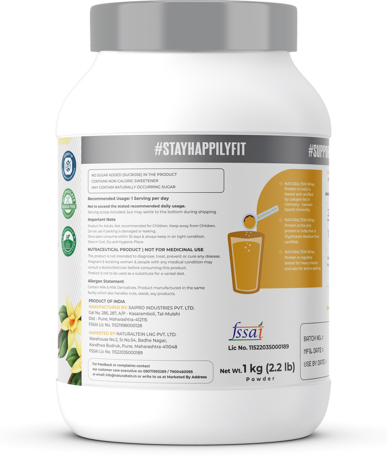 Image of NATURALTEIN Natural Whey 1kg| Max Vanilla| 24g Protein| Stevia| Gluten & Soy Free Whey Protein