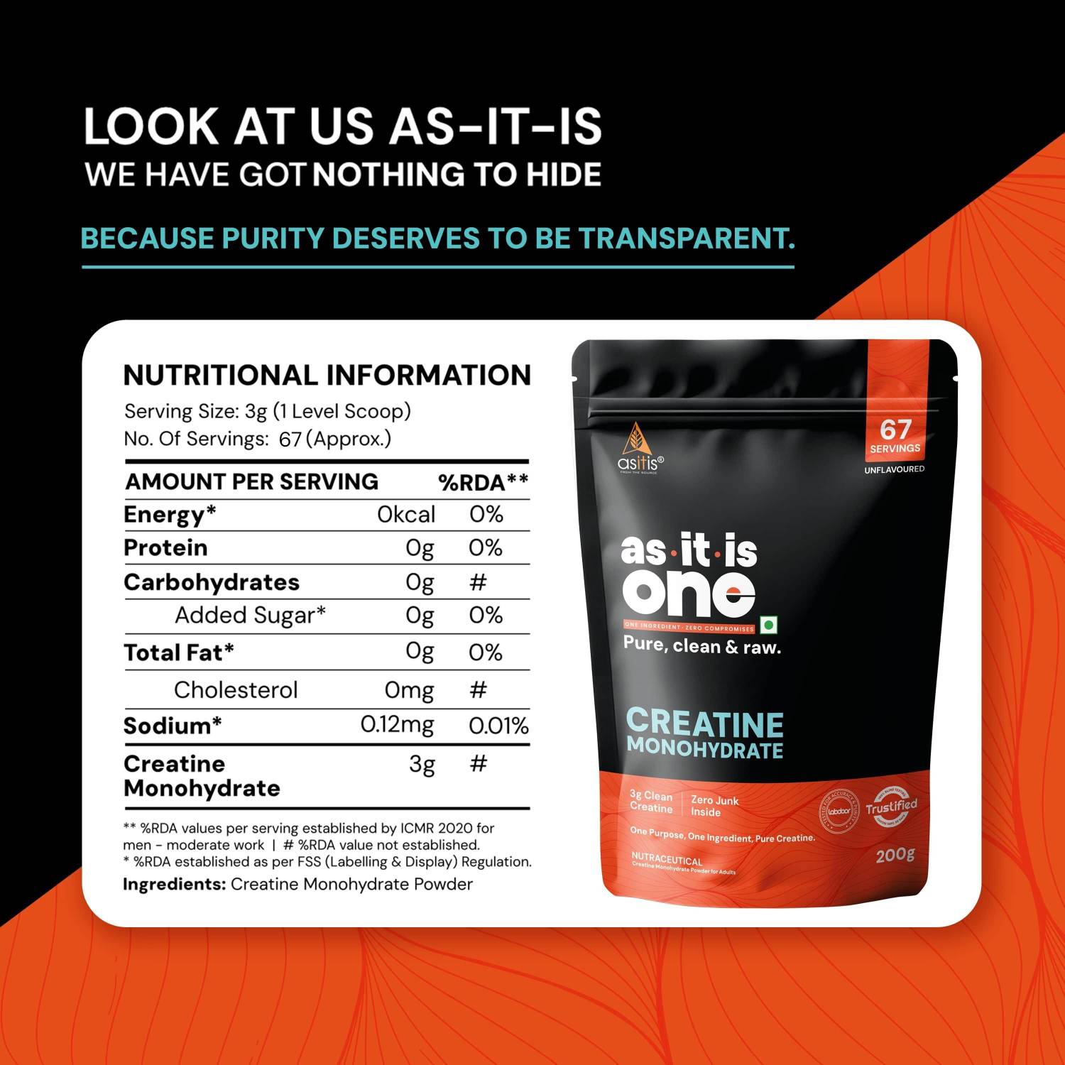 AS-IT-IS Nutrition One Monohydrate Creatine 200 g - Image 3