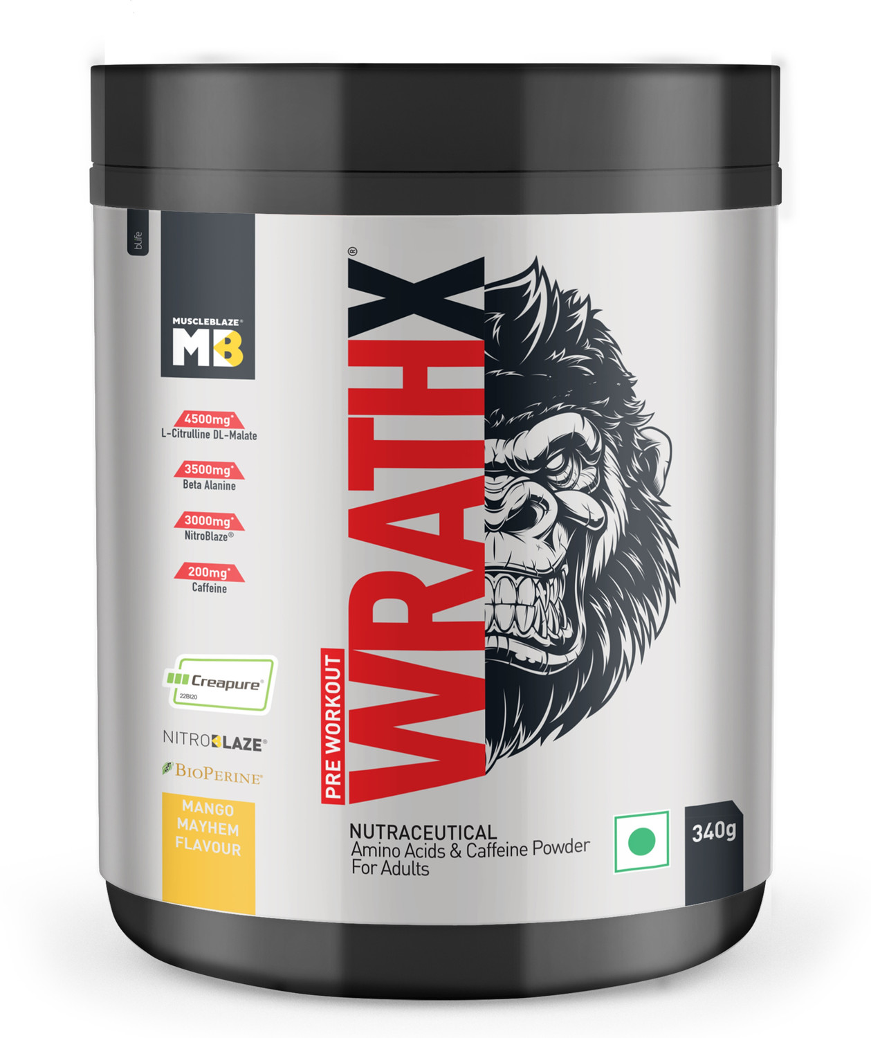 Image of MUSCLEBLAZE Pre Workout WrathX with Creapure, Nitroblaze & BioPerine Pre Workout