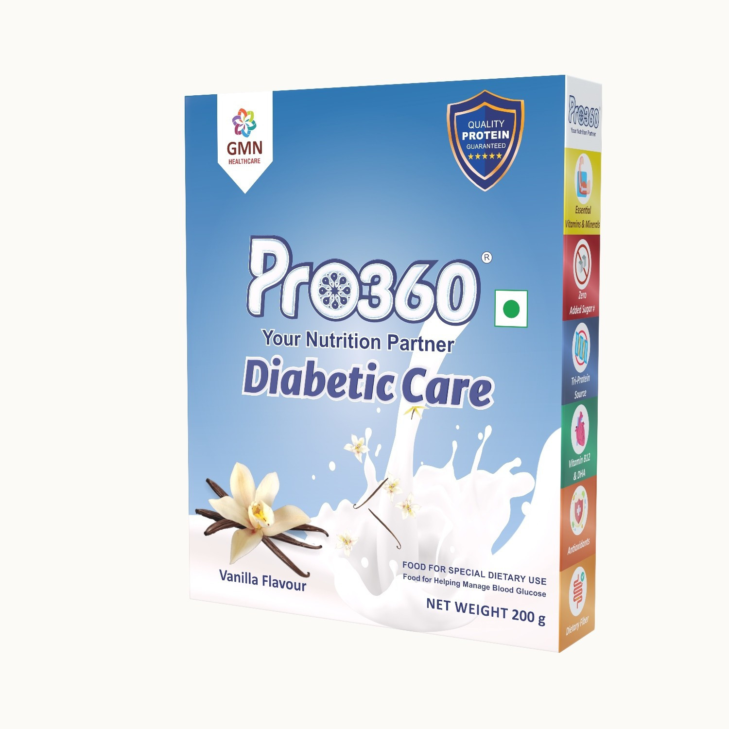 Image of PRO360 Diabetic Care Protein Powder Supplement for Diabetes Patients Vanilla Flavour