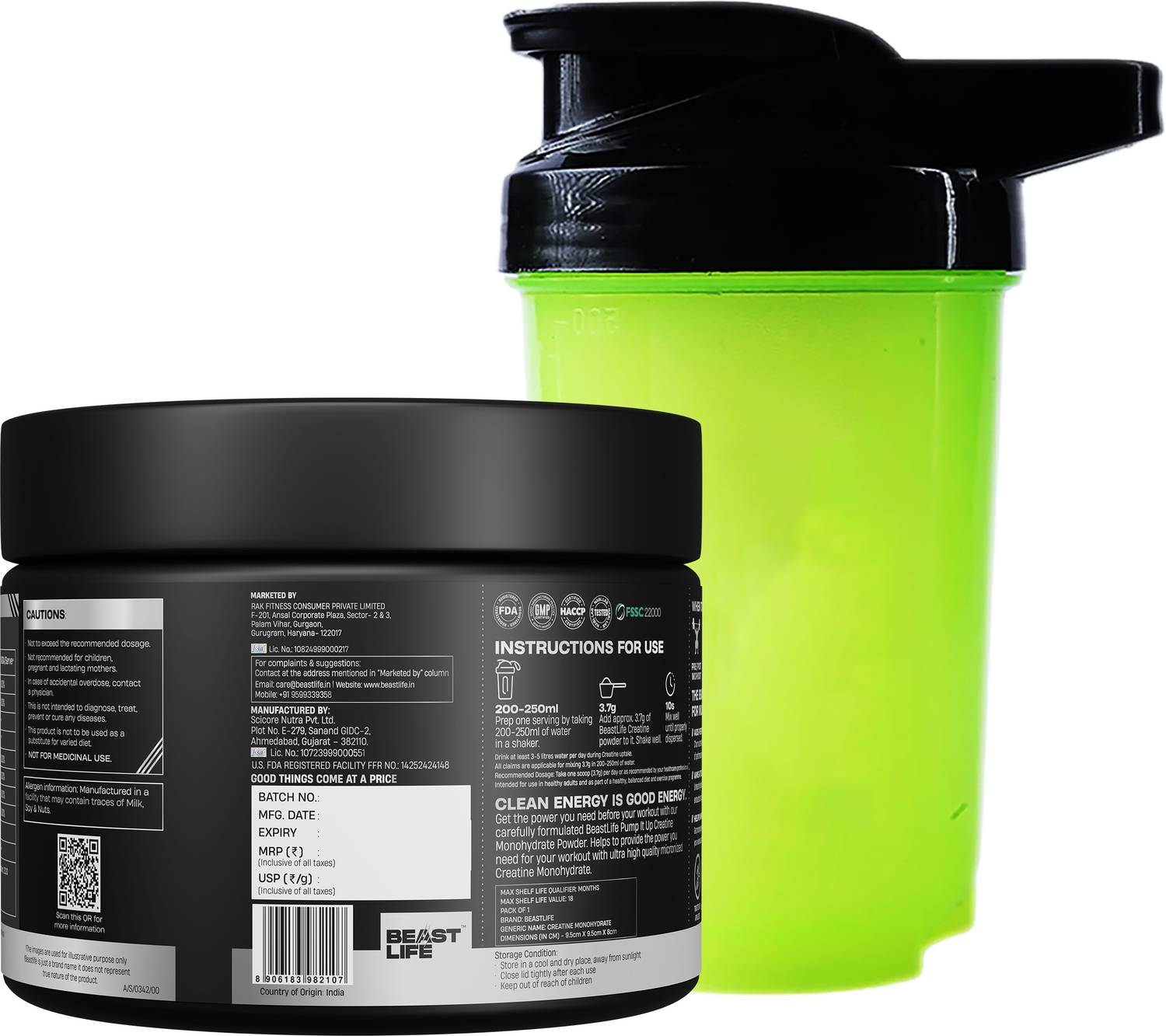 BeastLife Pure Creatine Monohydrate 125g with Shaker - Image 3