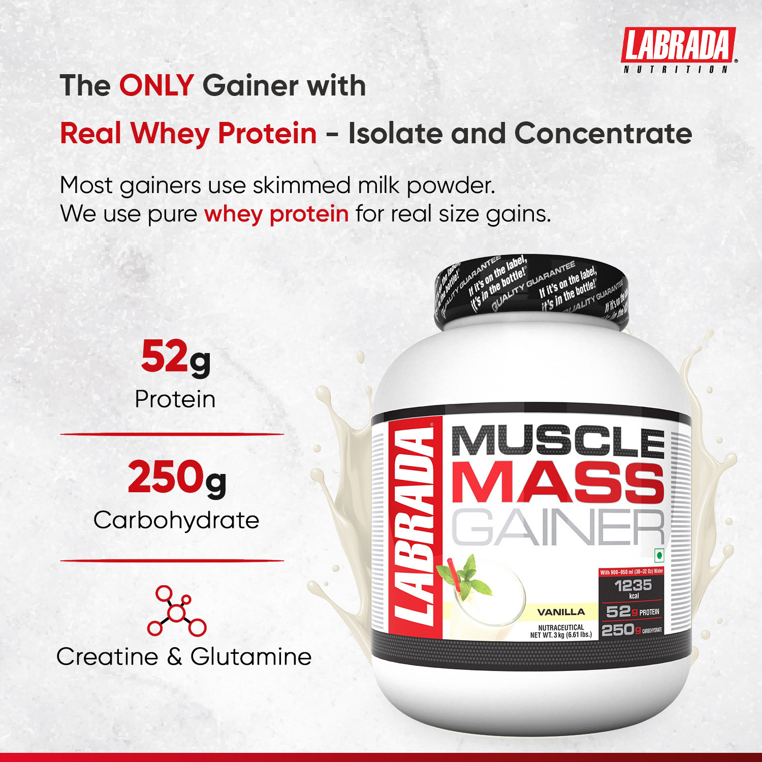 Image of Labrada Muscle Mass Gainer Vanilla | Weight Gainer with Protein | 3 Servings Weight Gainers /Mass Gainers