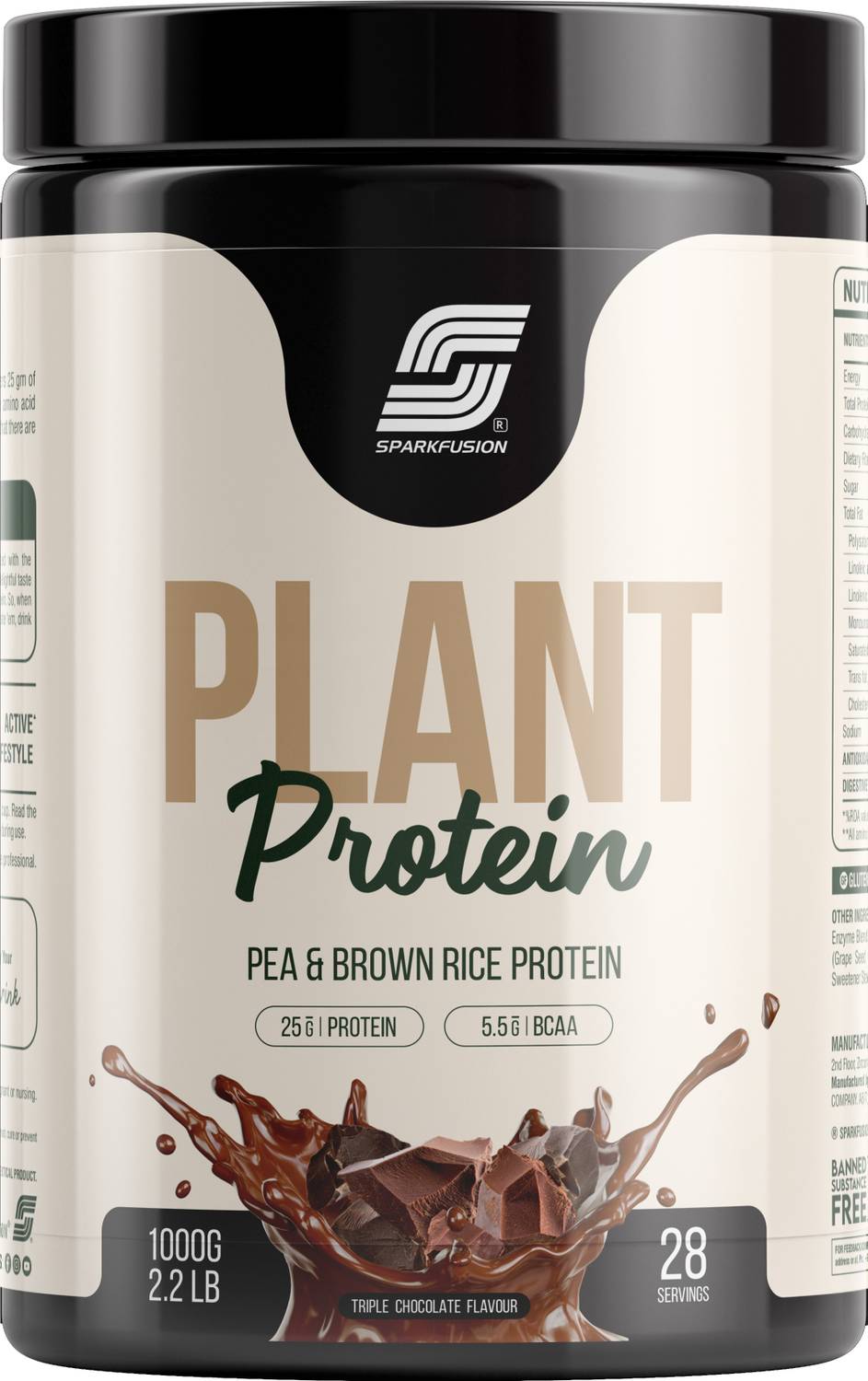 Sparkfusion Vegan Plant Protein Powder 1kg Chocolate - Image 1