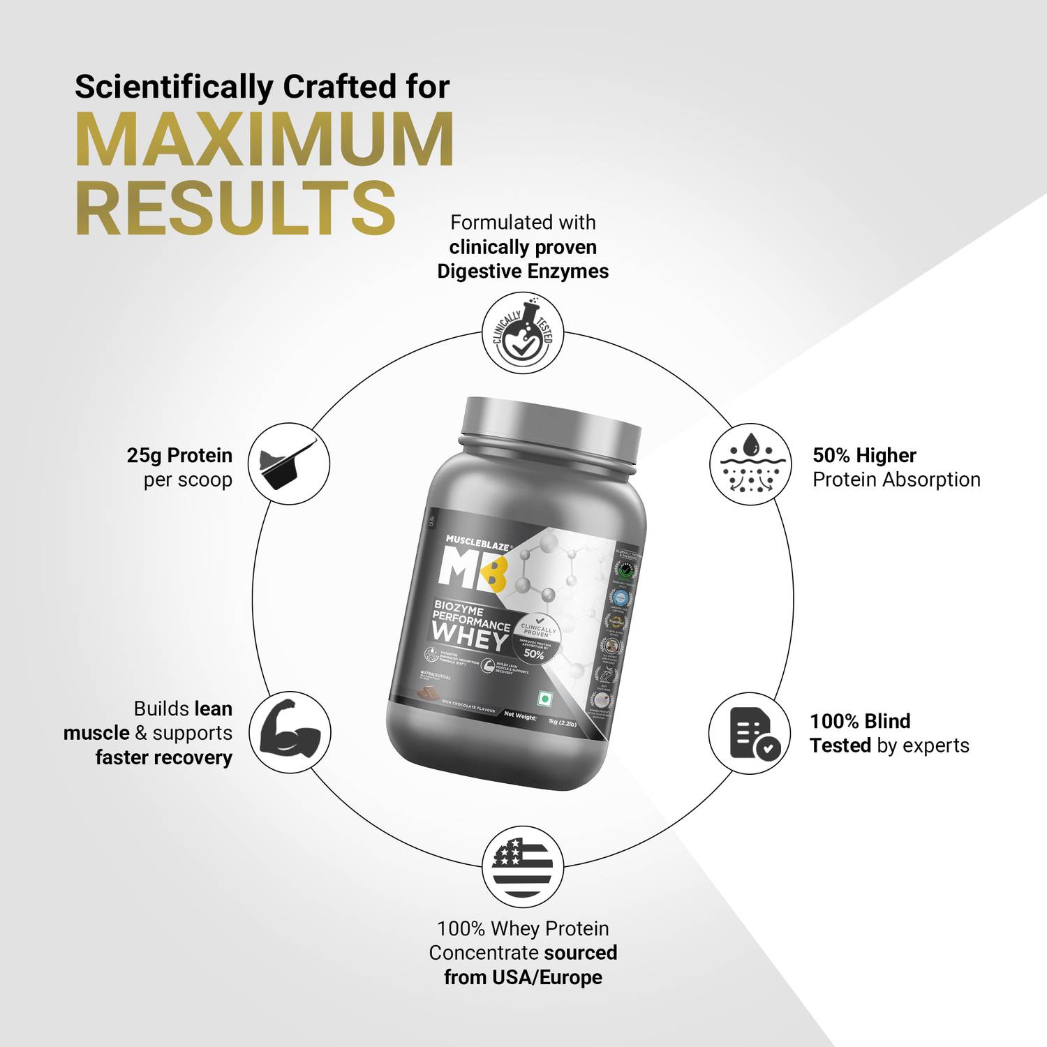 MUSCLEBLAZE Biozyme Performance Whey Protein 1 kg - Image 4
