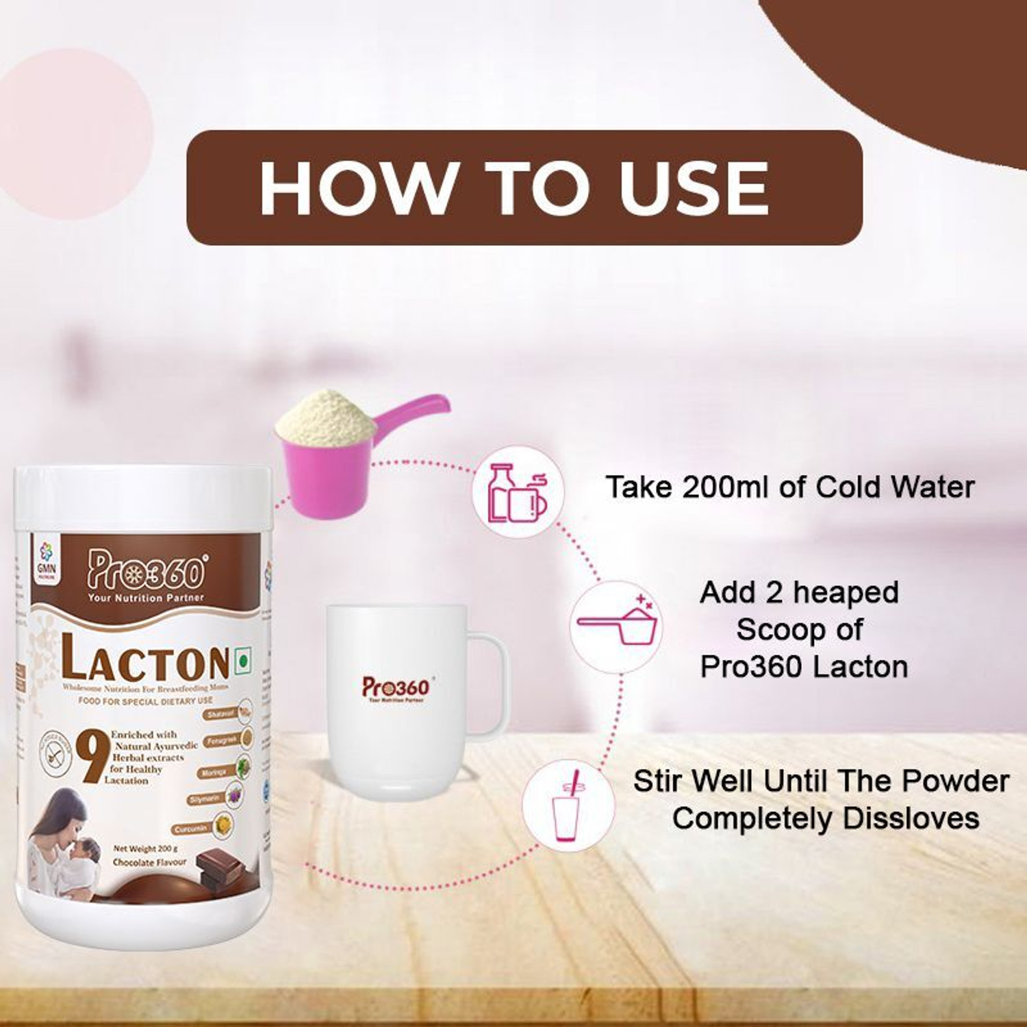 Image of PRO360 Lacton Protein Powder for Breastfeeding, Lactating Women to Increase Breast Milk Protein Shake