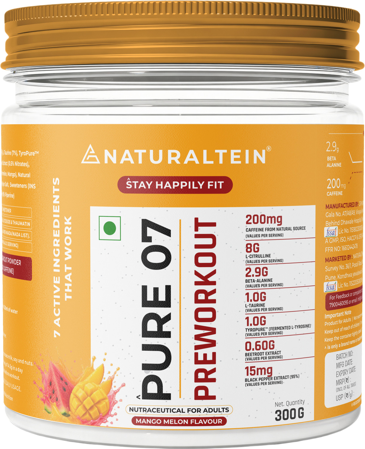 Image of NATURALTEIN PURE-07 Natural and Vegan Pre-Workout Supplement Pre Workout