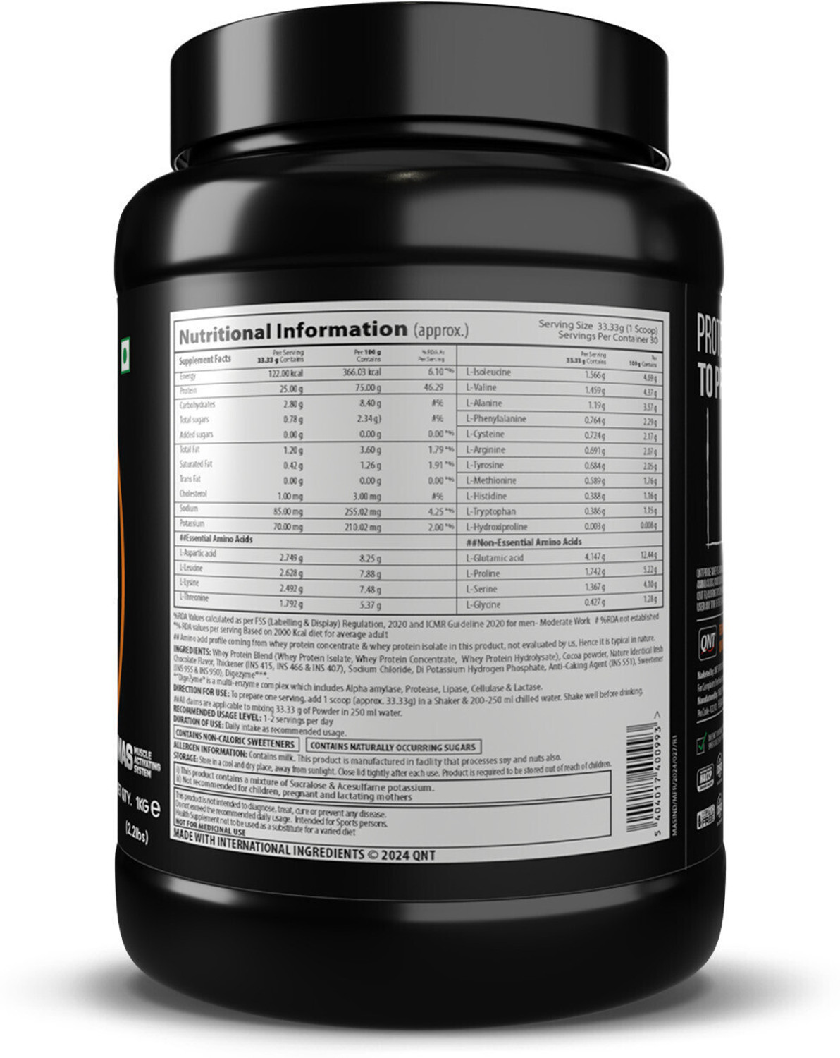 Image of QNT Prime Whey, 100% Whey Protein with whey Isolate, 1kg, Irish Chocolate Whey Protein