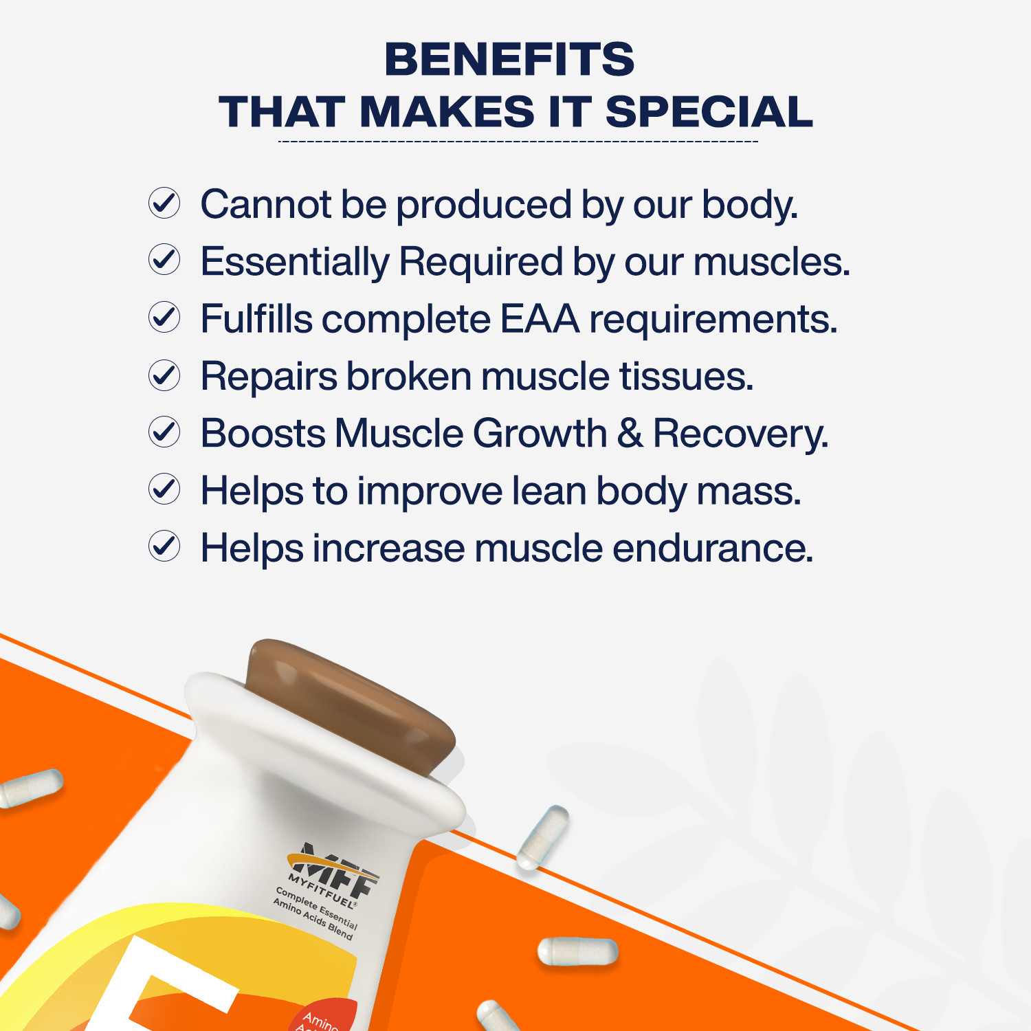 Image of MyFitFuel EAA Plus (Essential Amino Acids) 60 Capsule, 3000mg EAA (Essential Amino Acids)