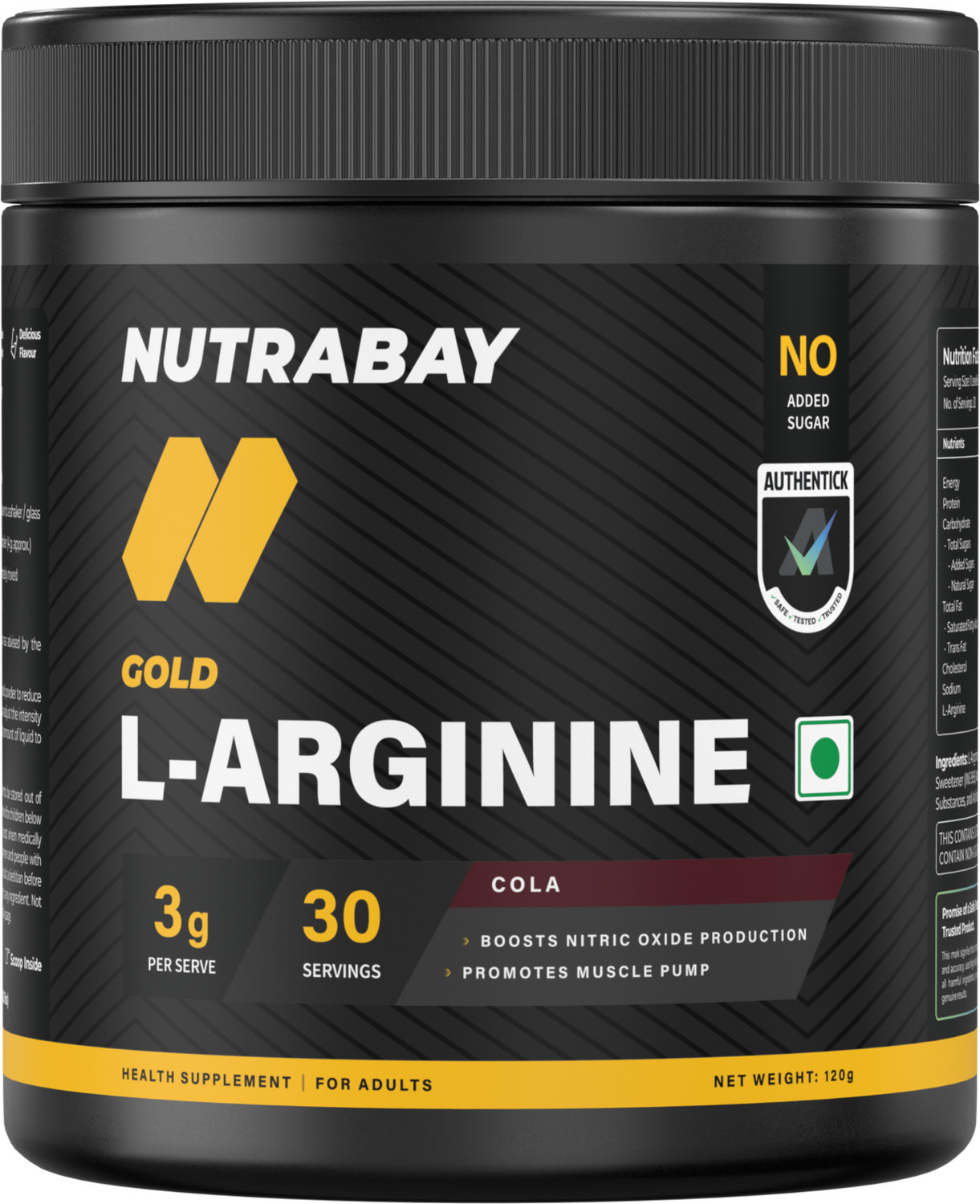 Image of Nutrabay Gold L-Arginine Supplement Powder, Amino Acid for Endurance & Muscle Building, Pre Workout