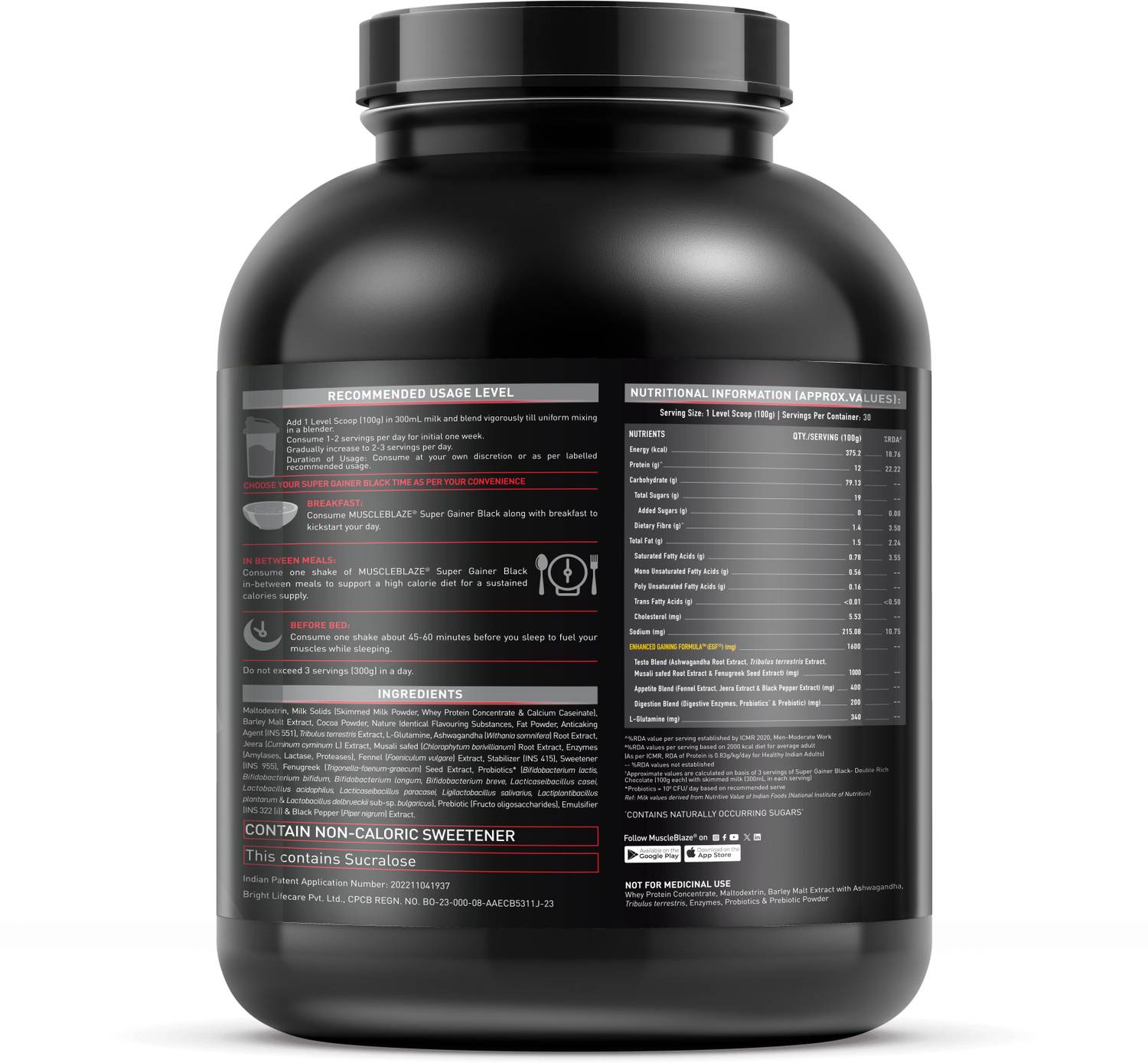 MUSCLEBLAZE Super Gainer Black 1 kg - Image 3