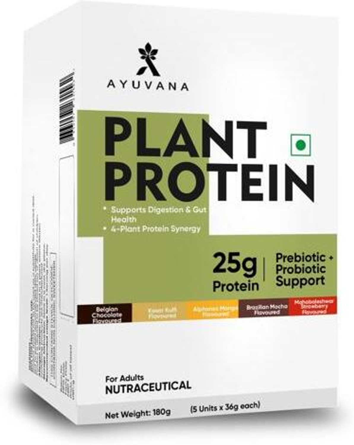 Image of Ayuvana Plant Protein Powder, 24g Protein Per Serving, 180g (5 x 36g Sachets) Plant-Based Protein