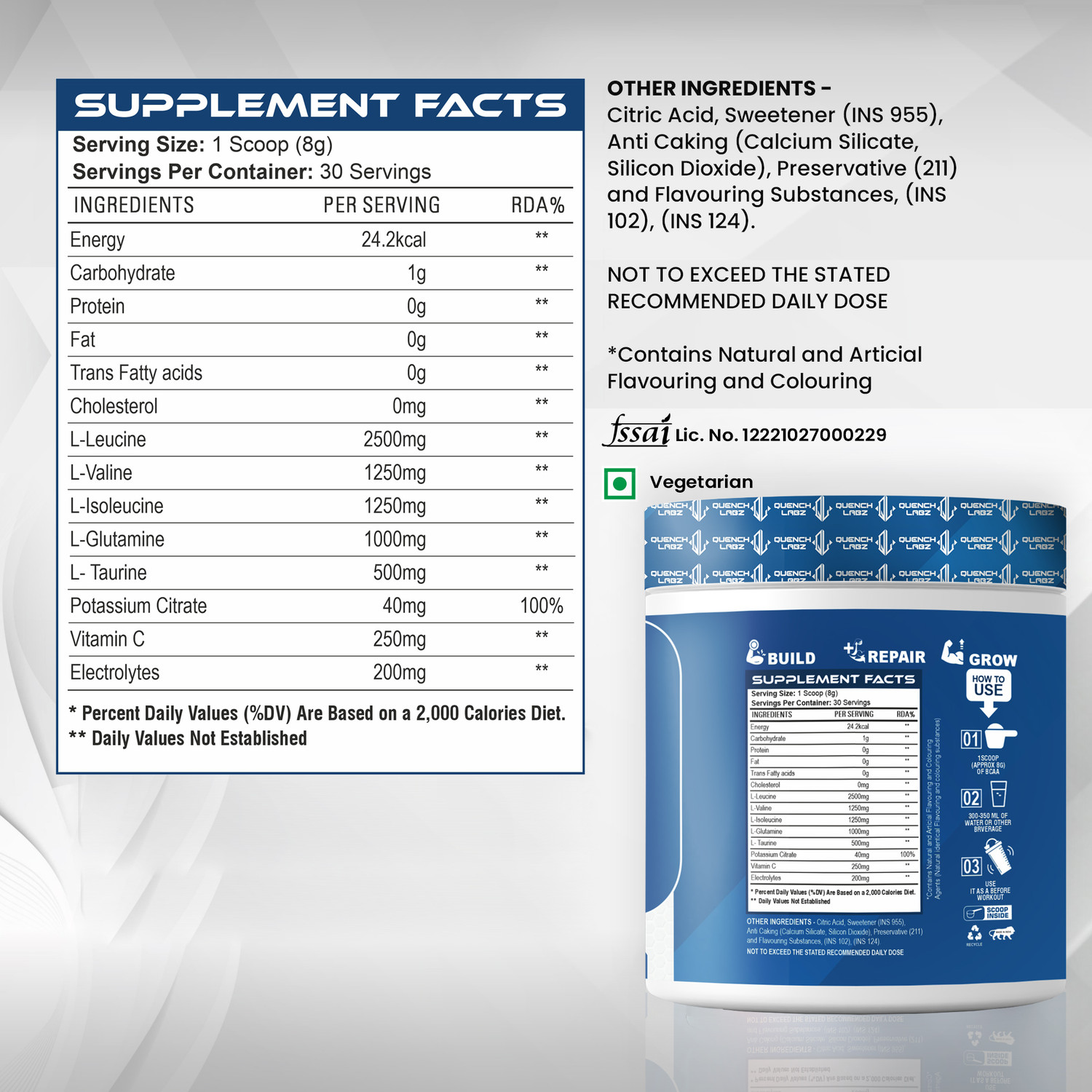 Image of QUENCHLABZ BCAA + Glutamine - Muscle Recovery Supplement BCAA