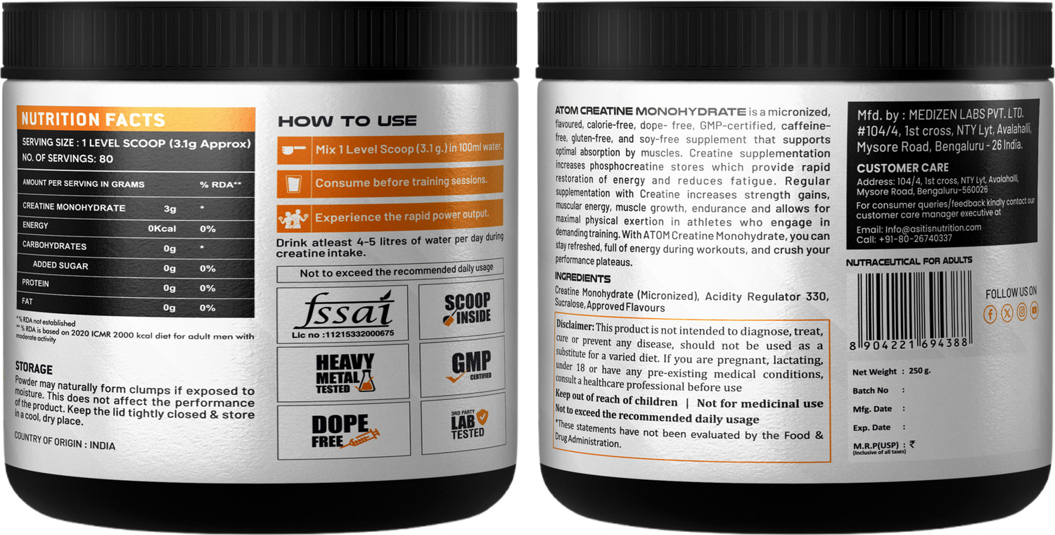 Image of AS-IT-IS Nutrition One Creatine Monohydrate + ATOM Creatine Monohydrate Supports Strength & Growth Creatine