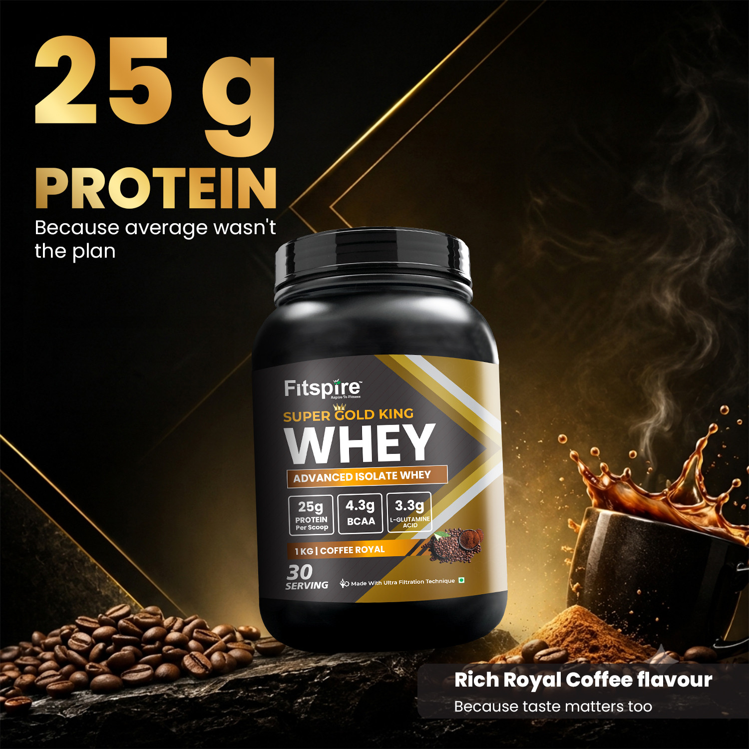 Image of Fitspire Super Gold King Whey Protein Powder- High Protein Blend- Lean Muscle Support Whey Protein