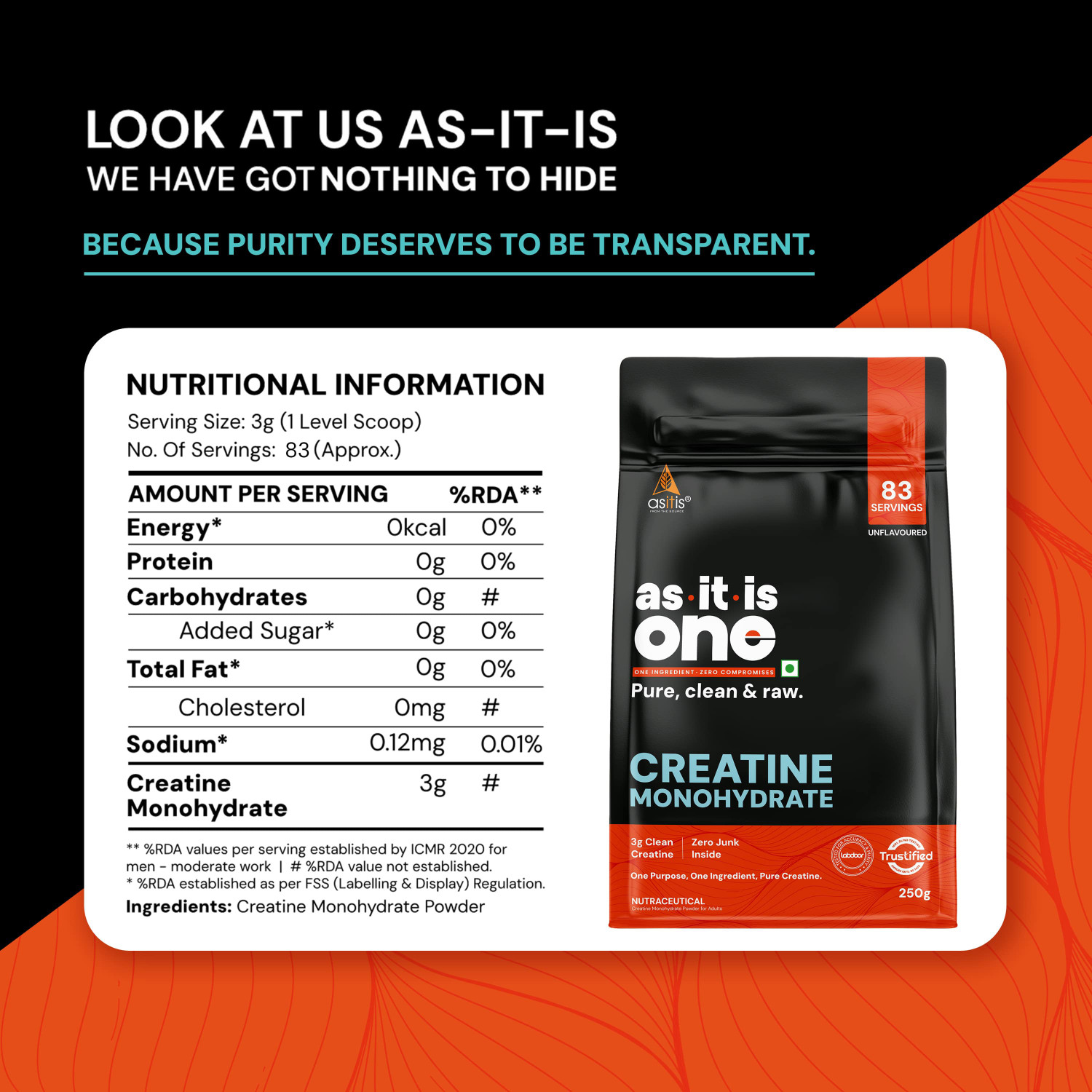 Image of AS-IT-IS Nutrition One Creatine Monohydrate + ATOM Creatine Monohydrate Supports Strength & Growth Creatine