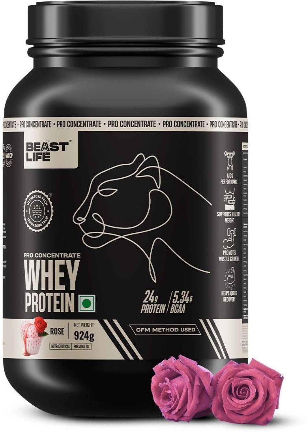 BeastLife 100% Whey Protein | 24g Protein, 5.3g BCAA | Ultrasorb Tech | High Absorption Whey Protein