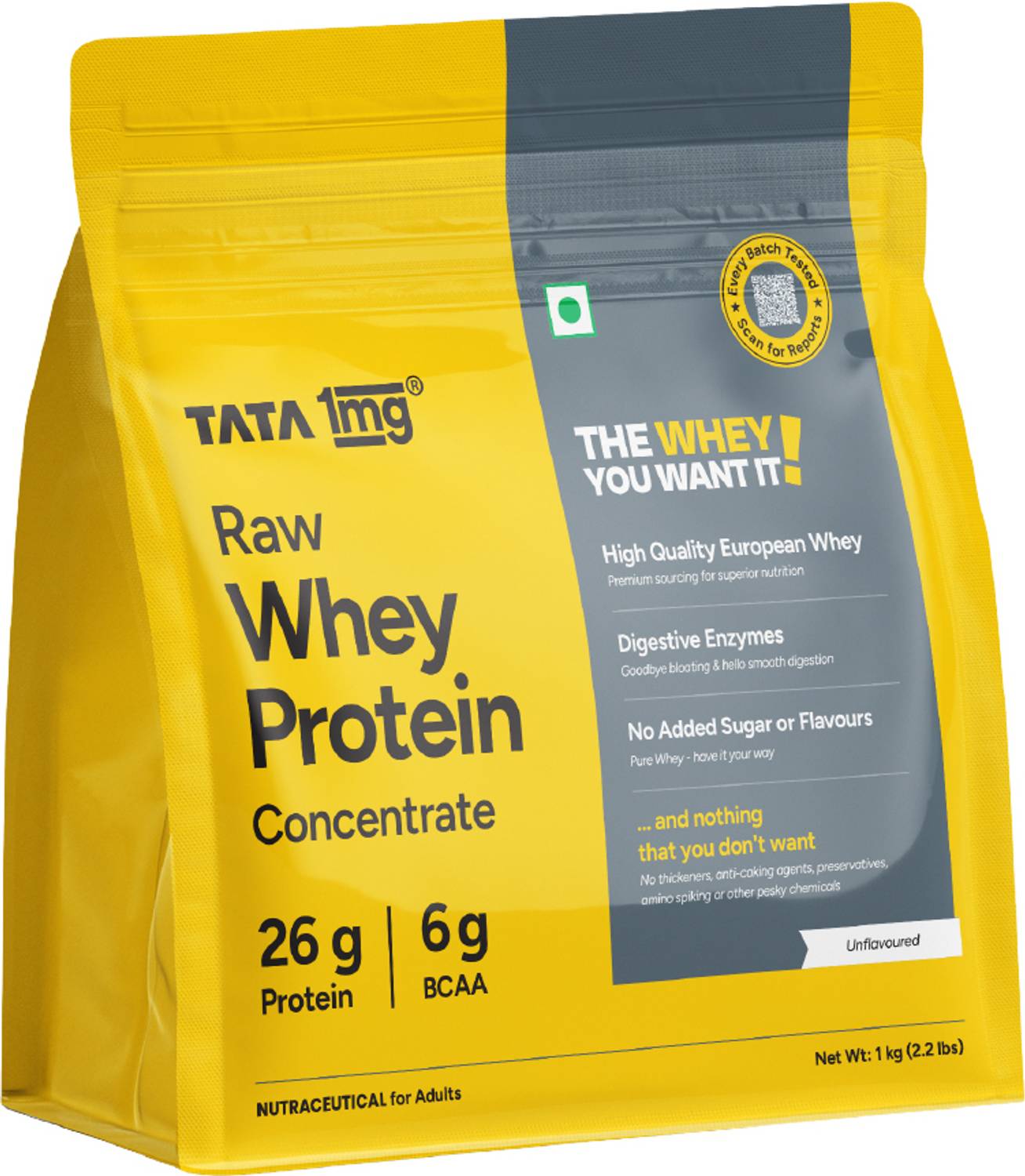 TATA 1mg Whey Protein 26g Protein 6g BCAA