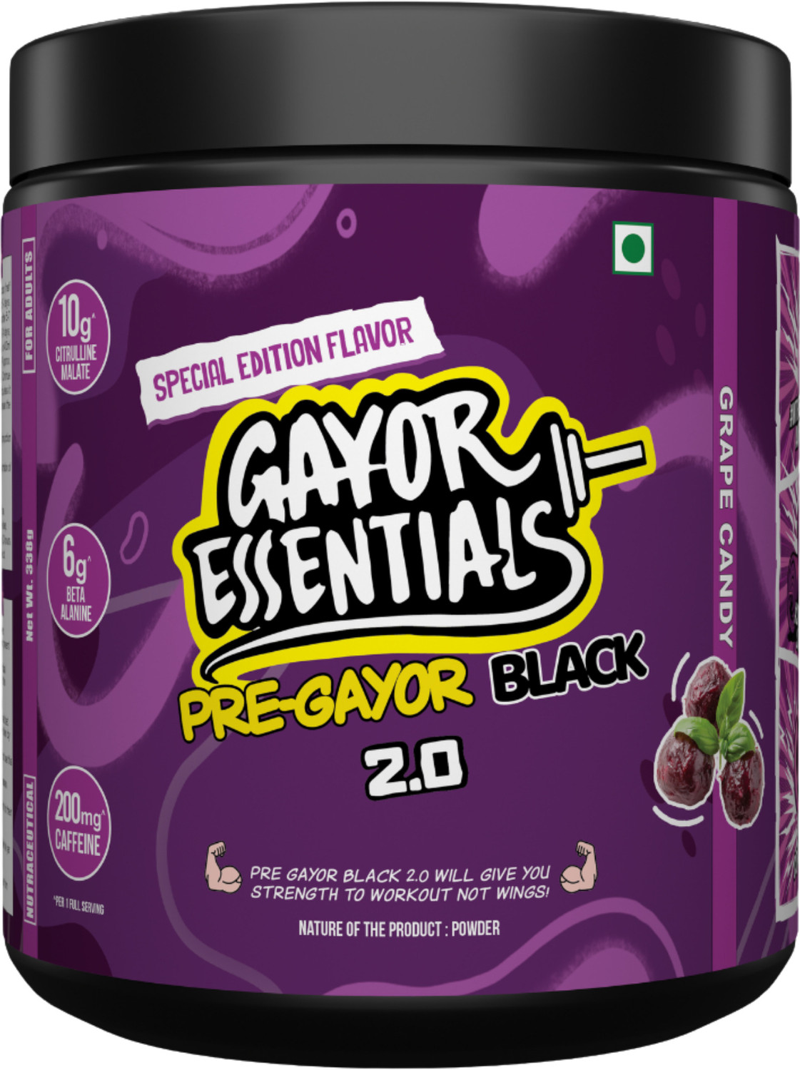 Image of gayor essentials Pre Black 2.0 High-Stim Energy, Focus & Pump Support Pre Workout
