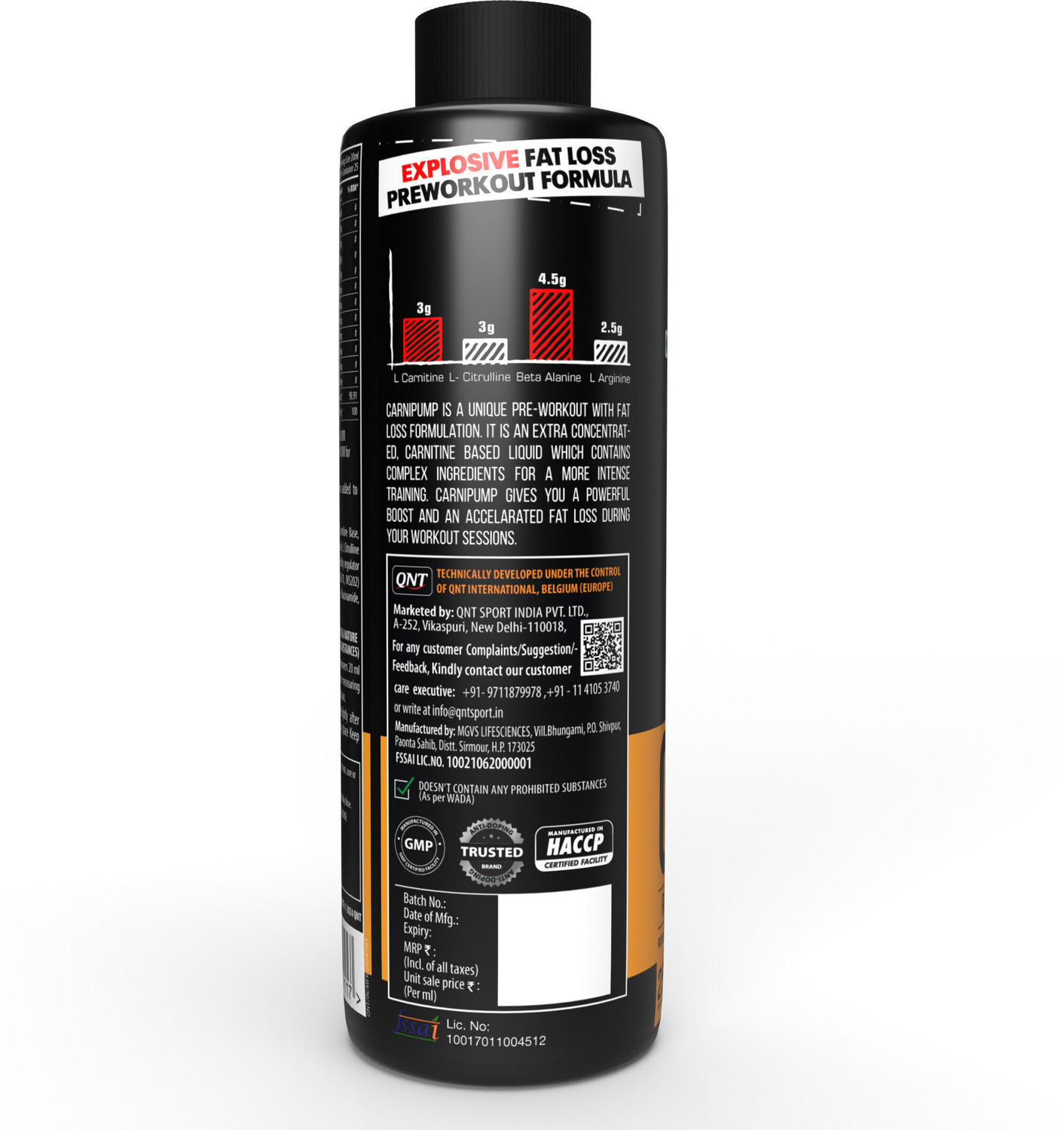 Image of QNT CARNIPUMP, Instant Energy Drink, Fat Loss Liquid Pre-Workout Pre Workout