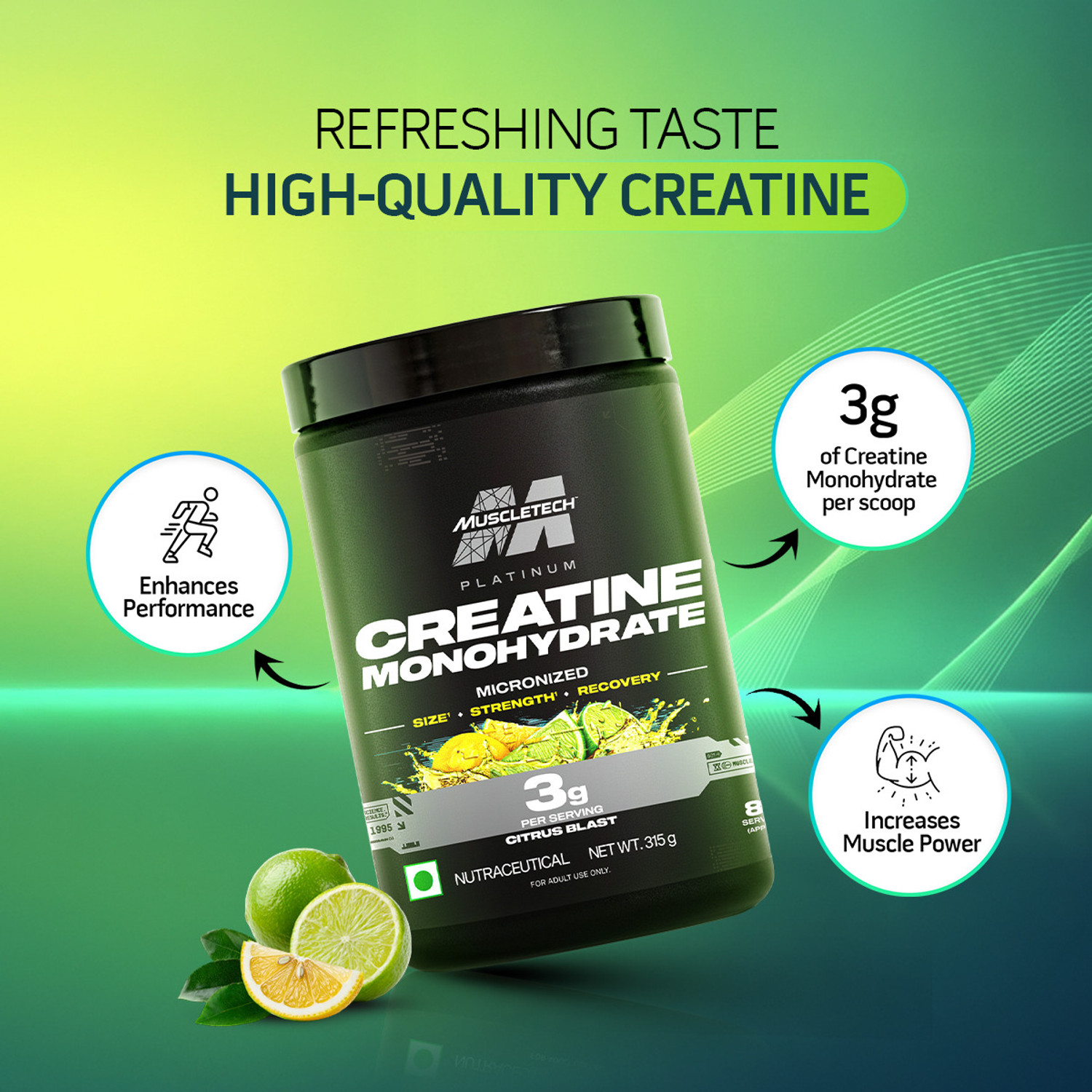 Image of Muscletech Platinum Creatine Monohydrate Micronized Powder | 3 g Creatine per Serving Creatine