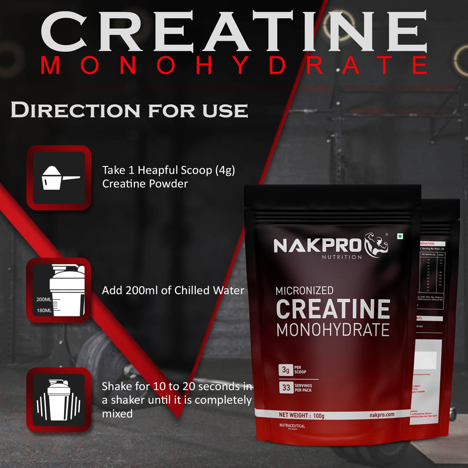 Nakpro Monohydrate Powder Creatine 100 g - Image 4