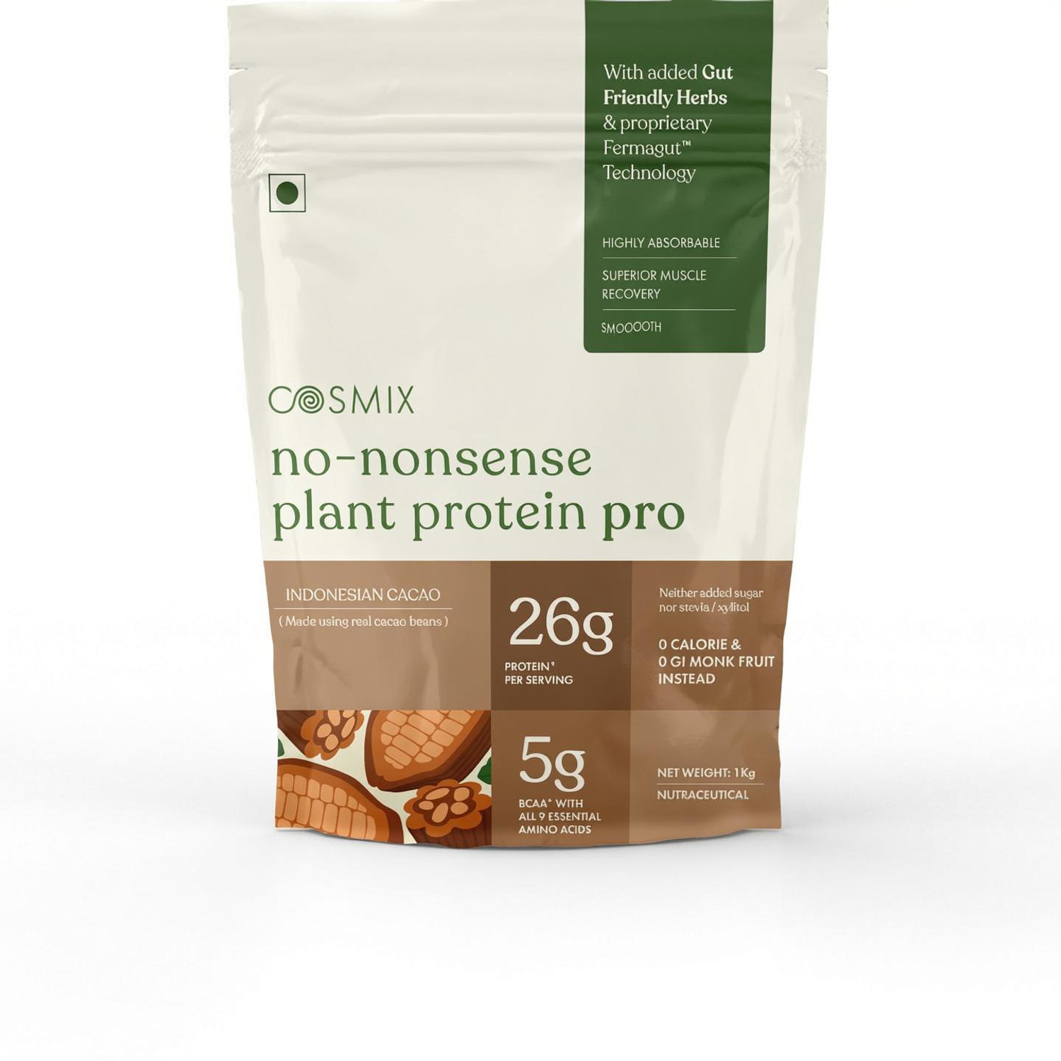 Image of COSMIX No-Nonsense Plant Protein Pro,26g Protein,Light On Gut, Superior Muscle Recovery Plant-Based Protein (1000 g, Indonesian Cacao)